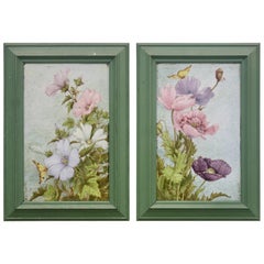 "Pavots" and "Lavateres" a Théodore Deck Pair of Framed Enameled Faïence Plaques