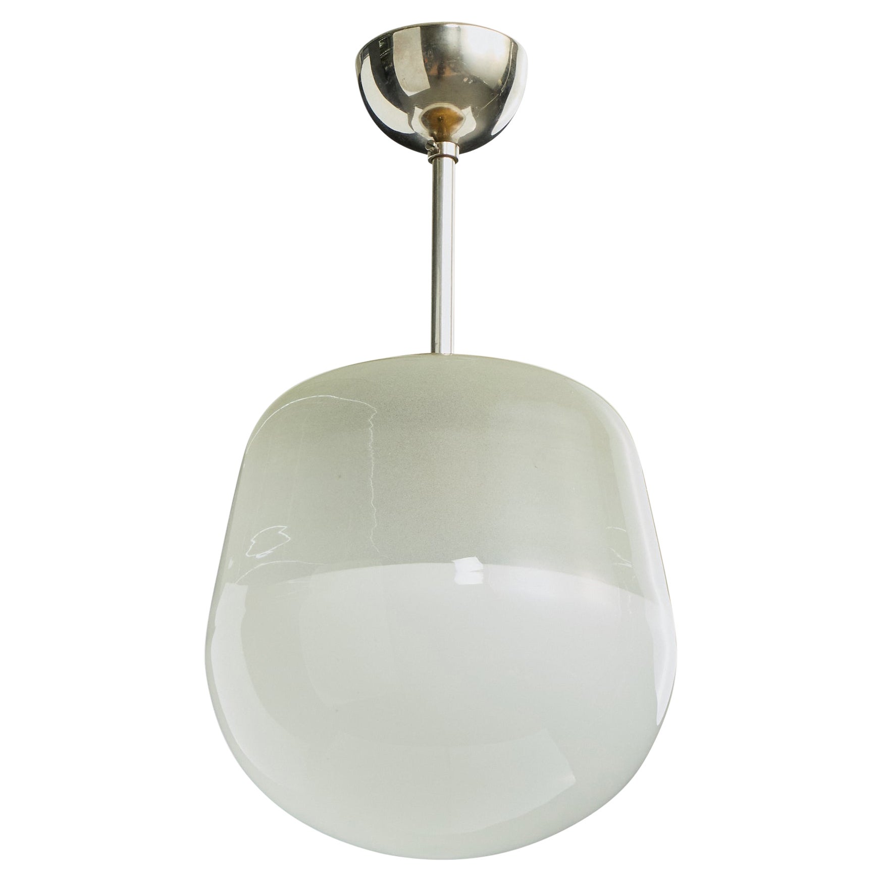 Pavvo Tynell, Pendant Light, Glass, Chrome, Finland, 1950s For Sale