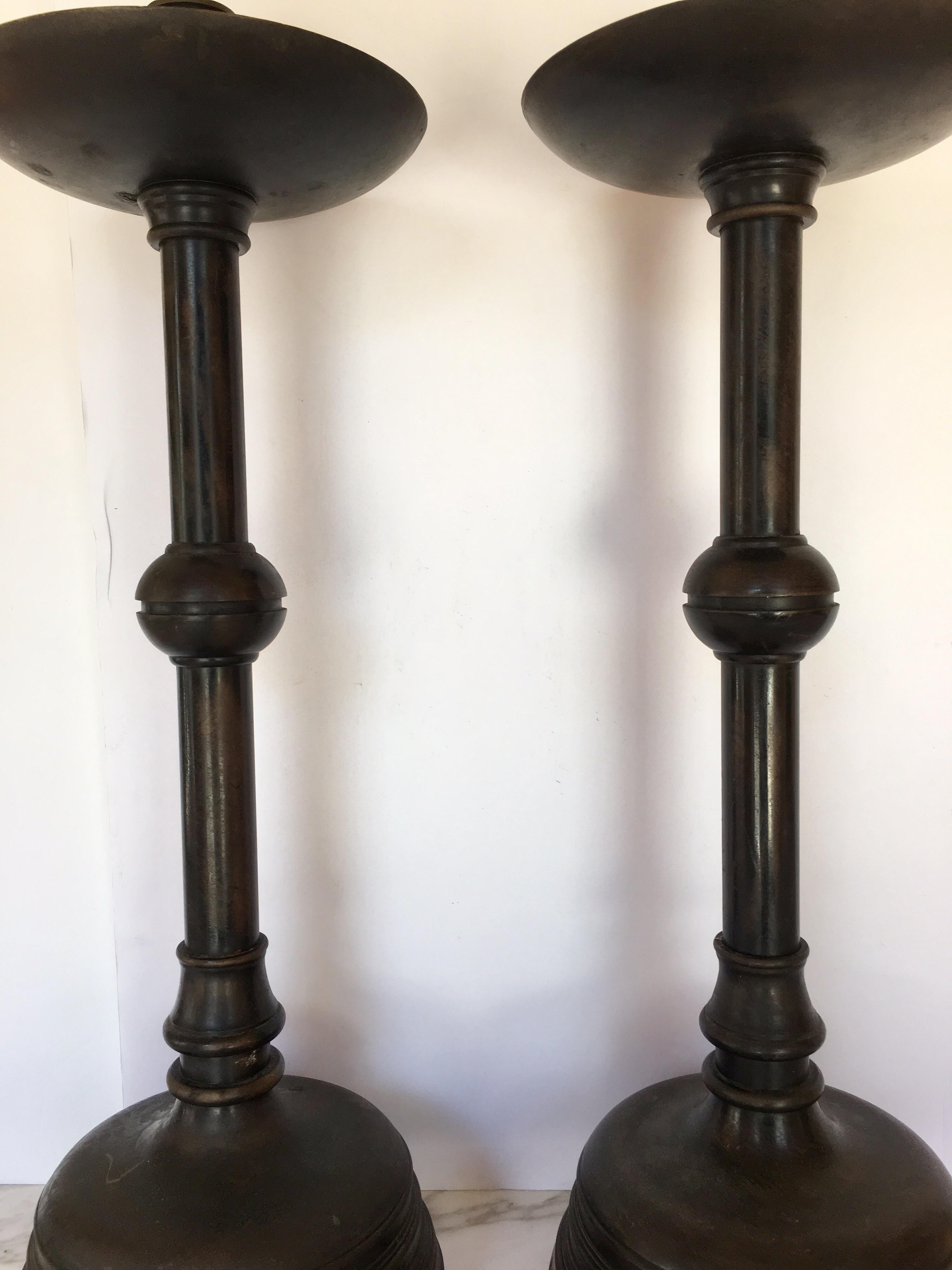 Baroque Paw Footed Bronze Metal Candlesticks, Pair