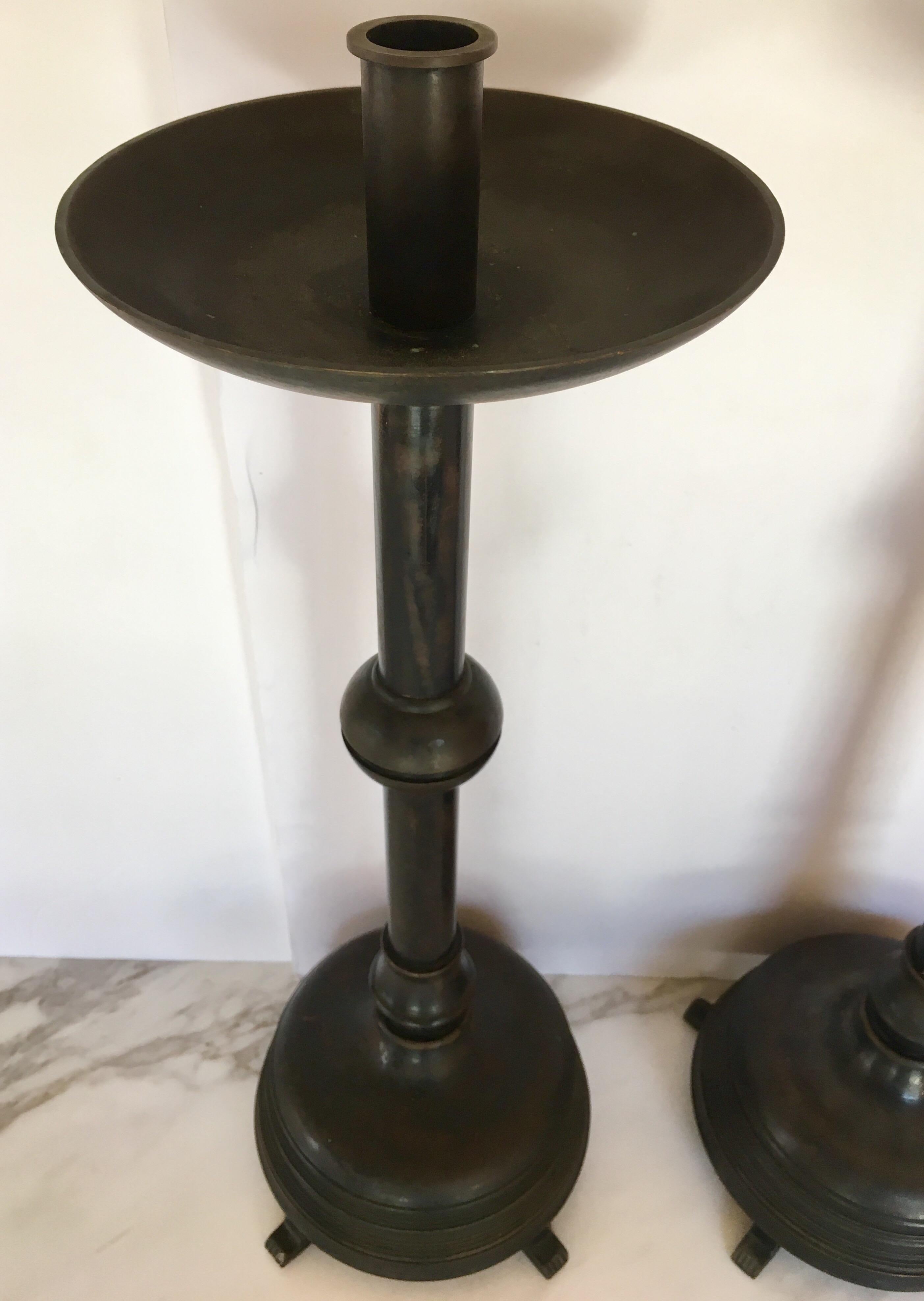 20th Century Paw Footed Bronze Metal Candlesticks, Pair