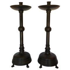 Paw Footed Bronze Metal Candlesticks, Pair