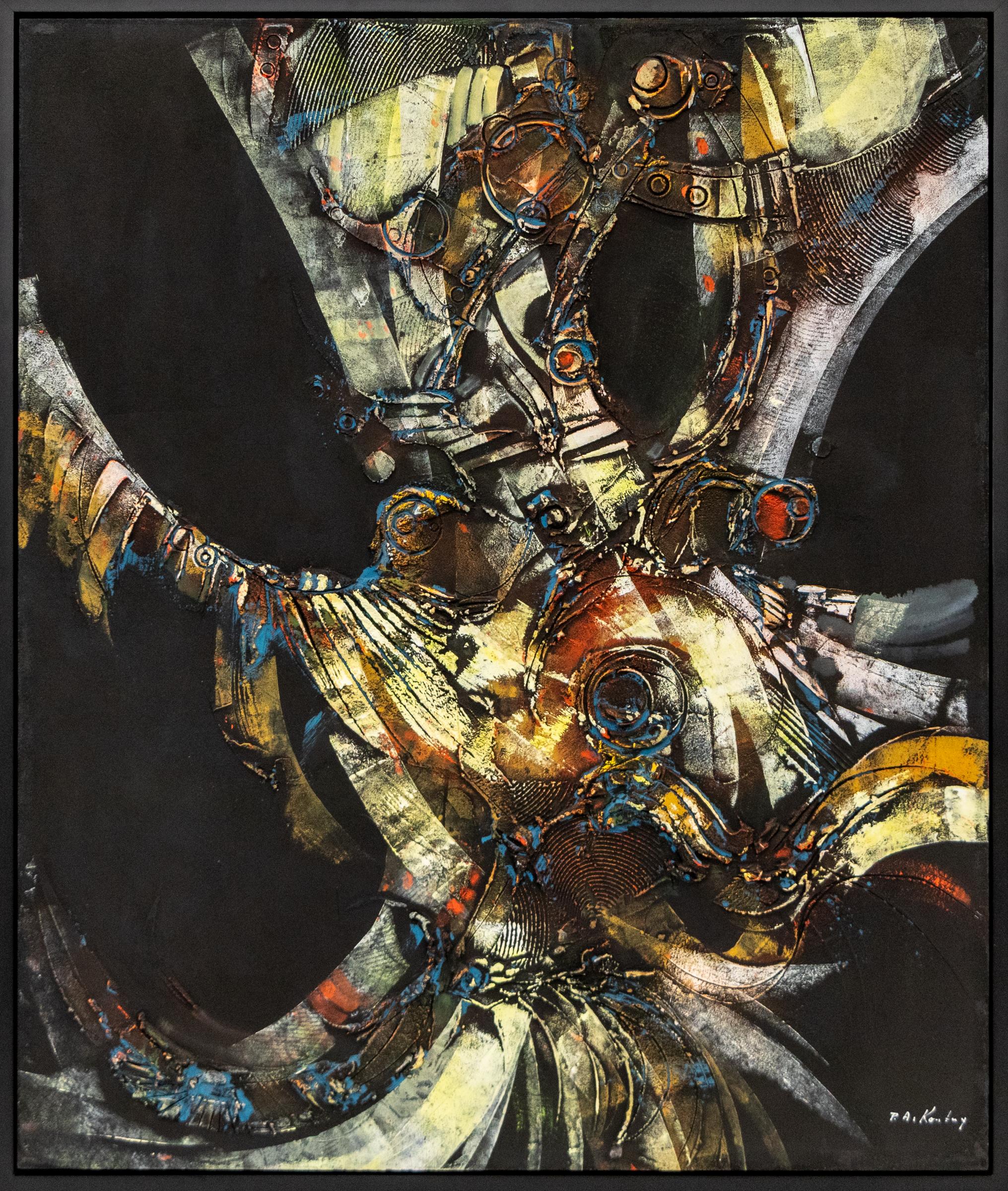 Arte mista astratta del Mid Century Modern - Rosso, nero ocra, polvere di marmo - Painting di Pawel Kontny
