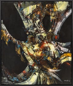 Art abstrait de la modernité du milieu du siècle - Rouge, Ochre, Noir, Poussière de marbre