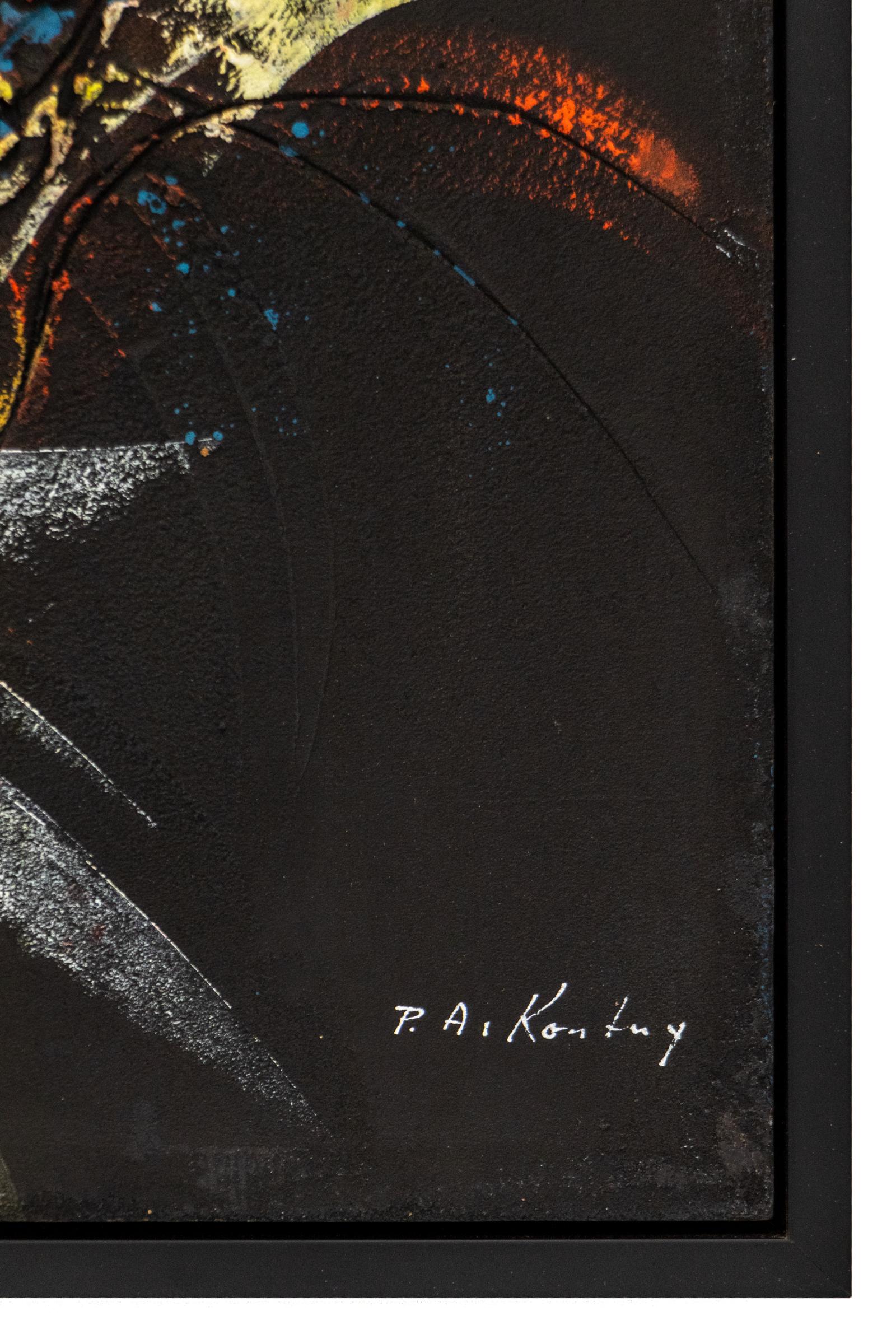 Arte mista astratta del Mid Century Modern - Rosso, nero ocra, polvere di marmo - Painting Astratto di Pawel Kontny