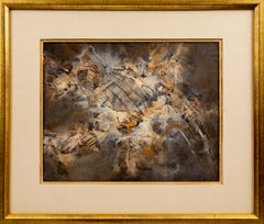 Cosmos, 1960s Mid-Century Abstract Mixed Media Art in Brown and Blue Tones