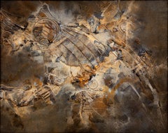 Cosmos, 1960s Mid-Century Abstract Mixed Media Art in Brown and Blue Tones