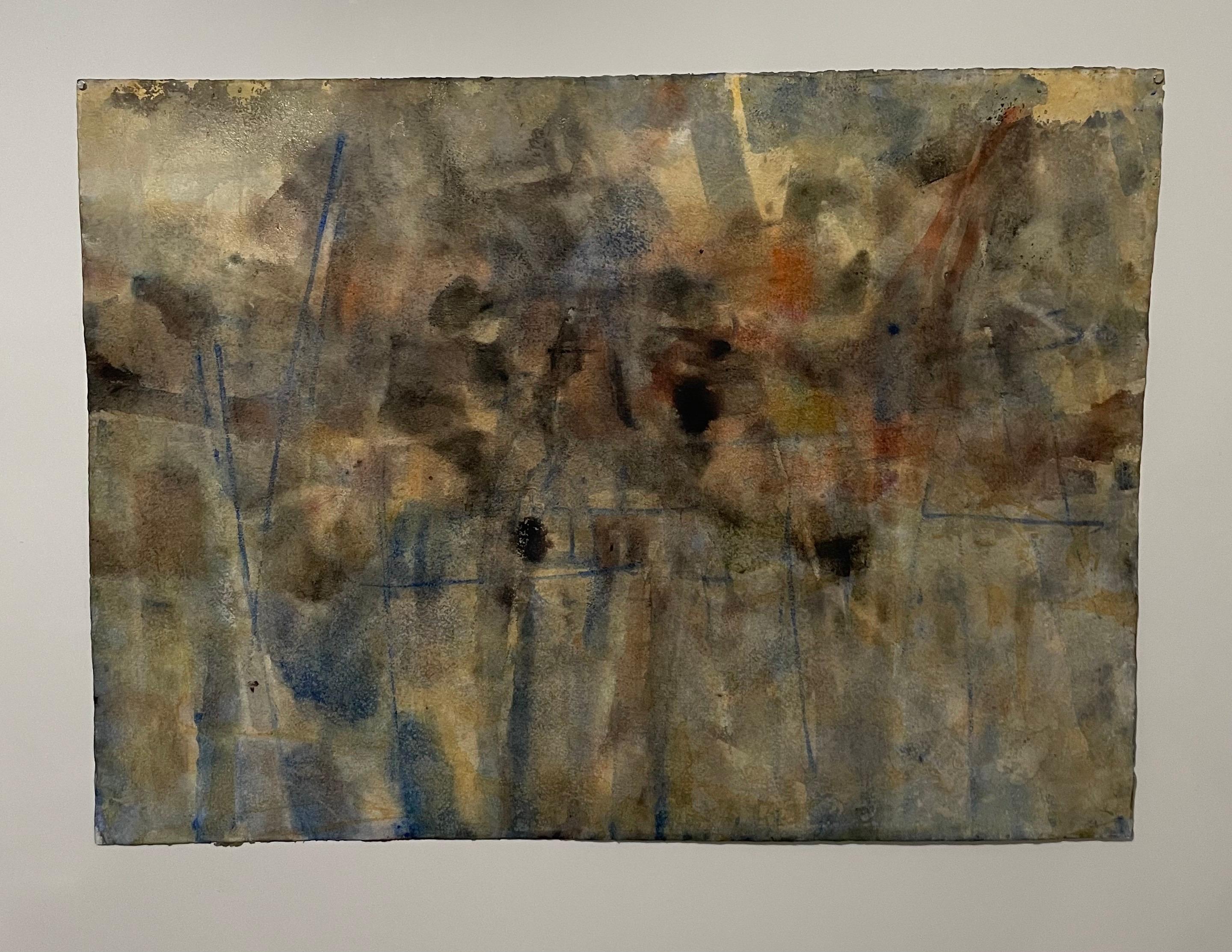 Große Modernist Abstrakt Expressionist Aquarell Malerei Bauhaus Weimar Künstler (Braun), Landscape Painting, von Pawel Kontny