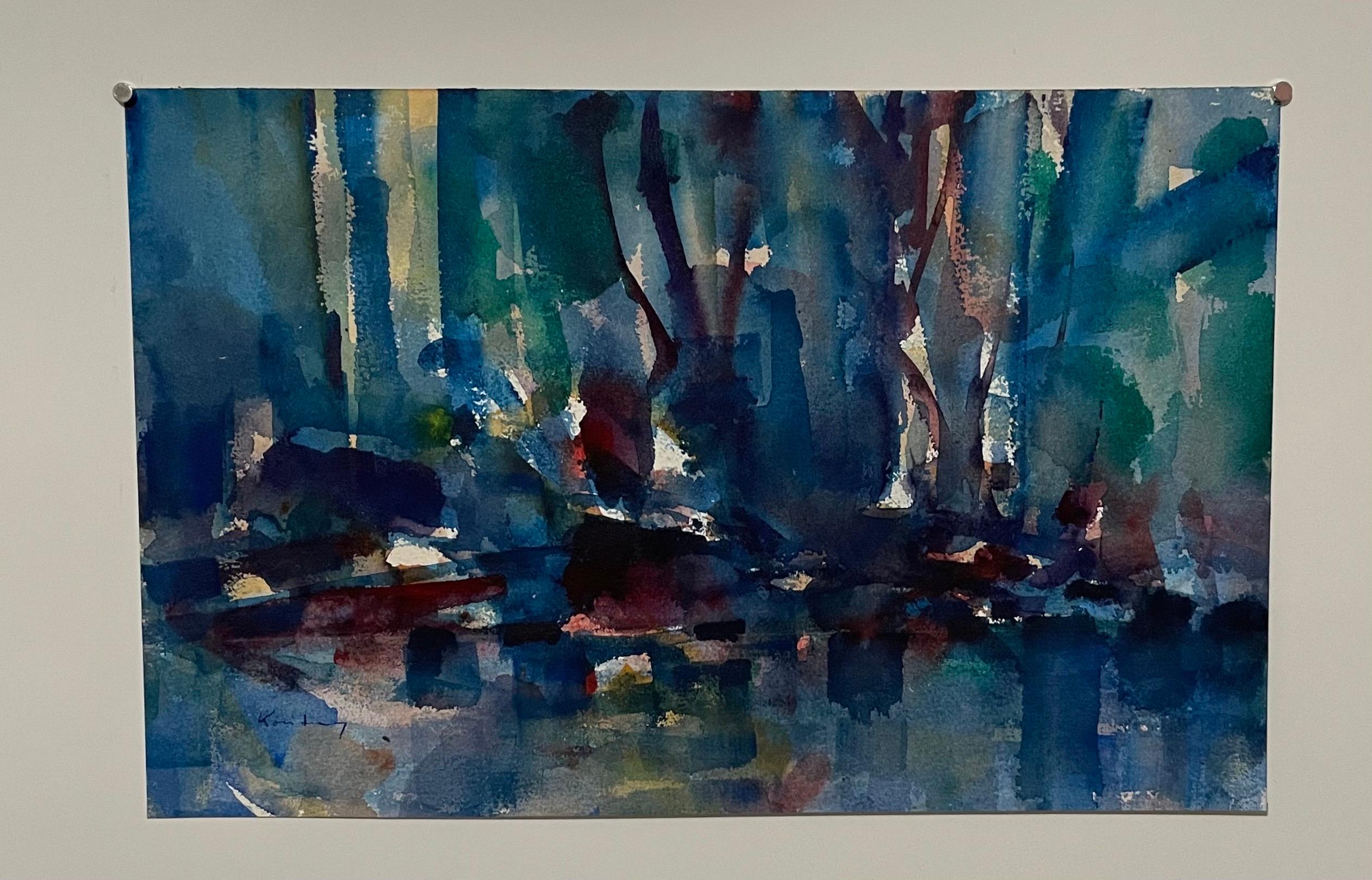 Peinture moderniste abstraite expressionniste à l'eau Bauhaus Weimar Pawel Kontny en vente 1