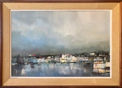 Pittura ad olio modernista del Colorado Paesaggio urbano astratto Scena di porto Pawel Kontny