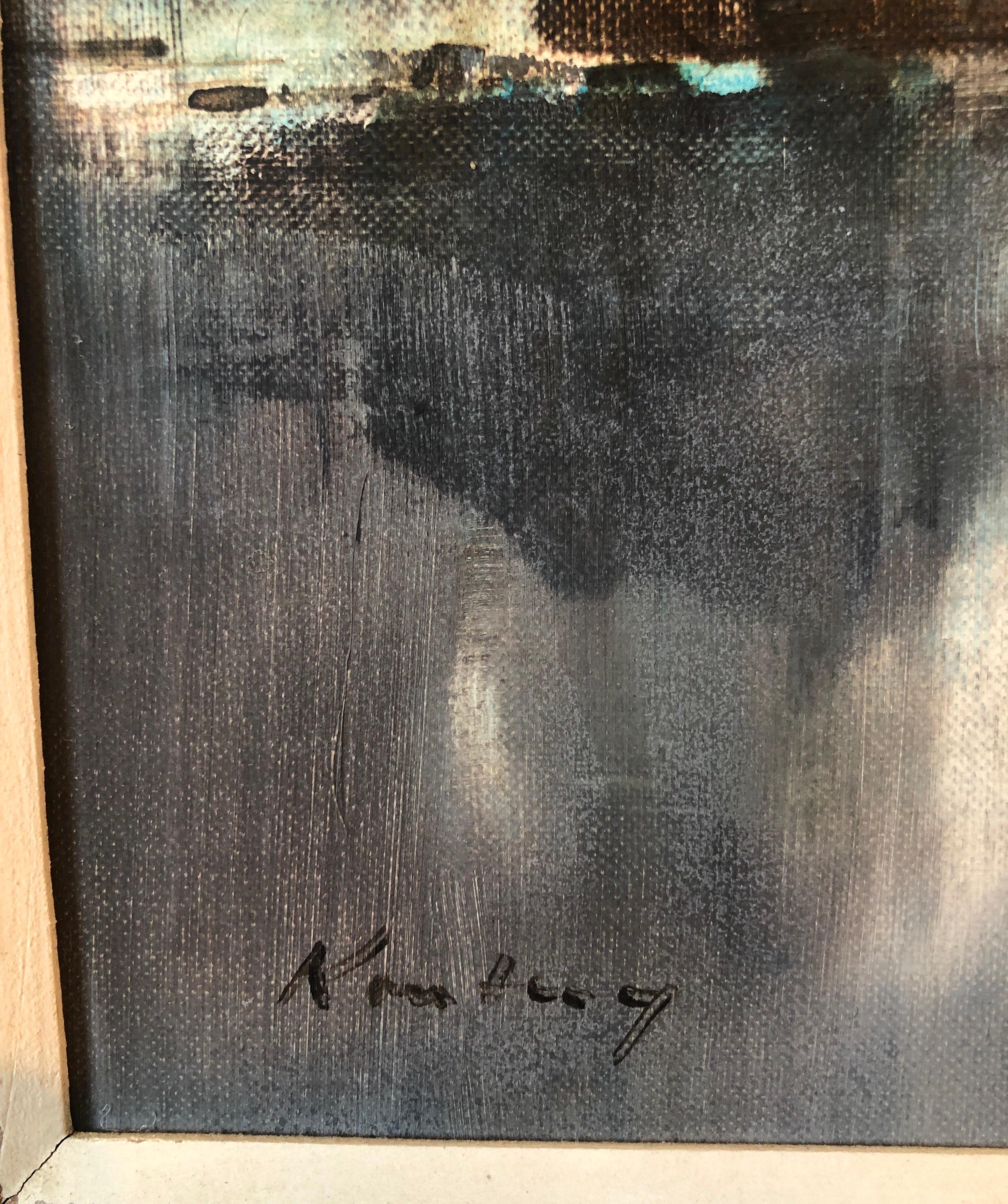 Pittura ad olio modernista del Colorado Paesaggio urbano astratto Scena di porto Pawel Kontny 2