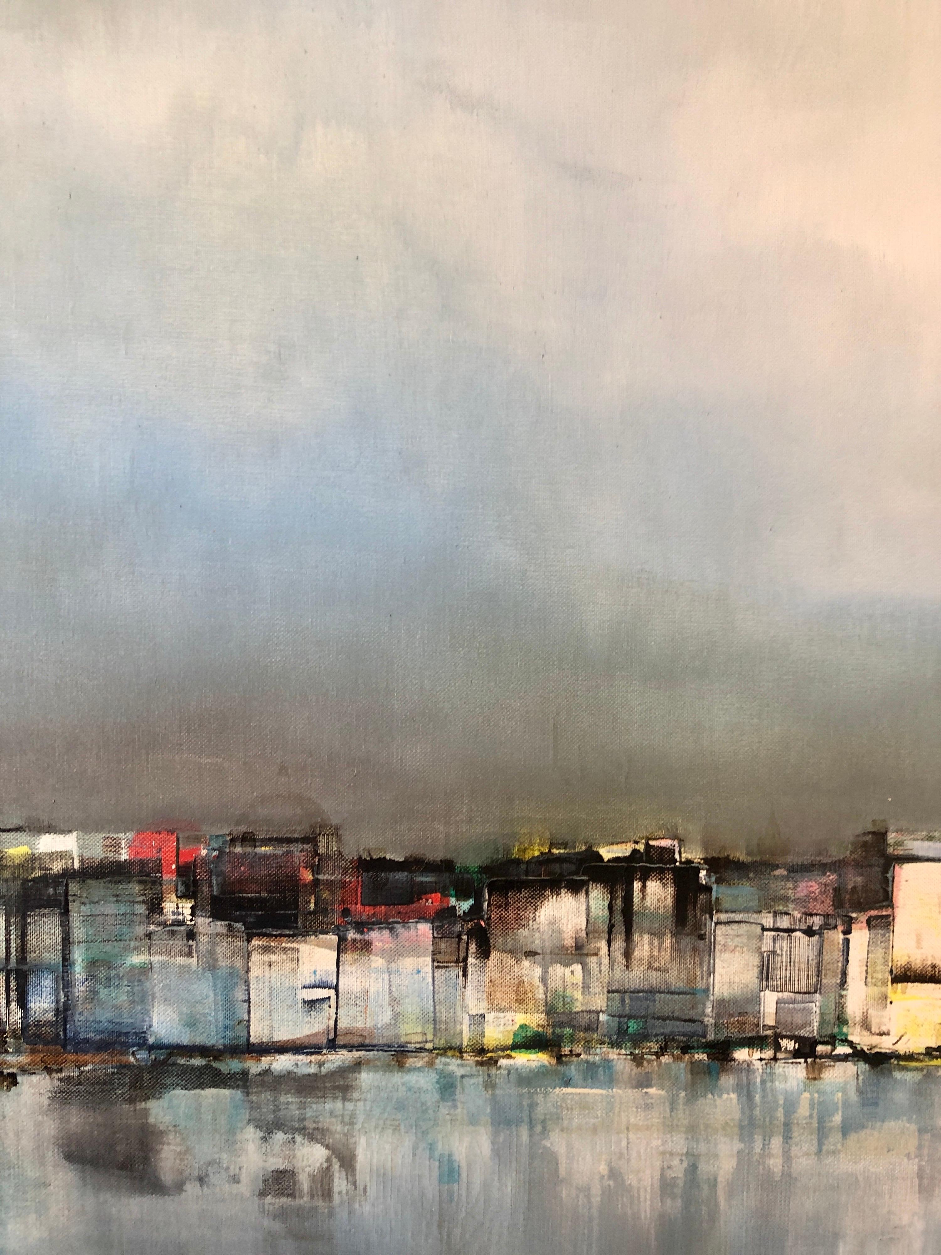 Pittura ad olio modernista del Colorado Paesaggio urbano astratto Scena di porto Pawel Kontny 3