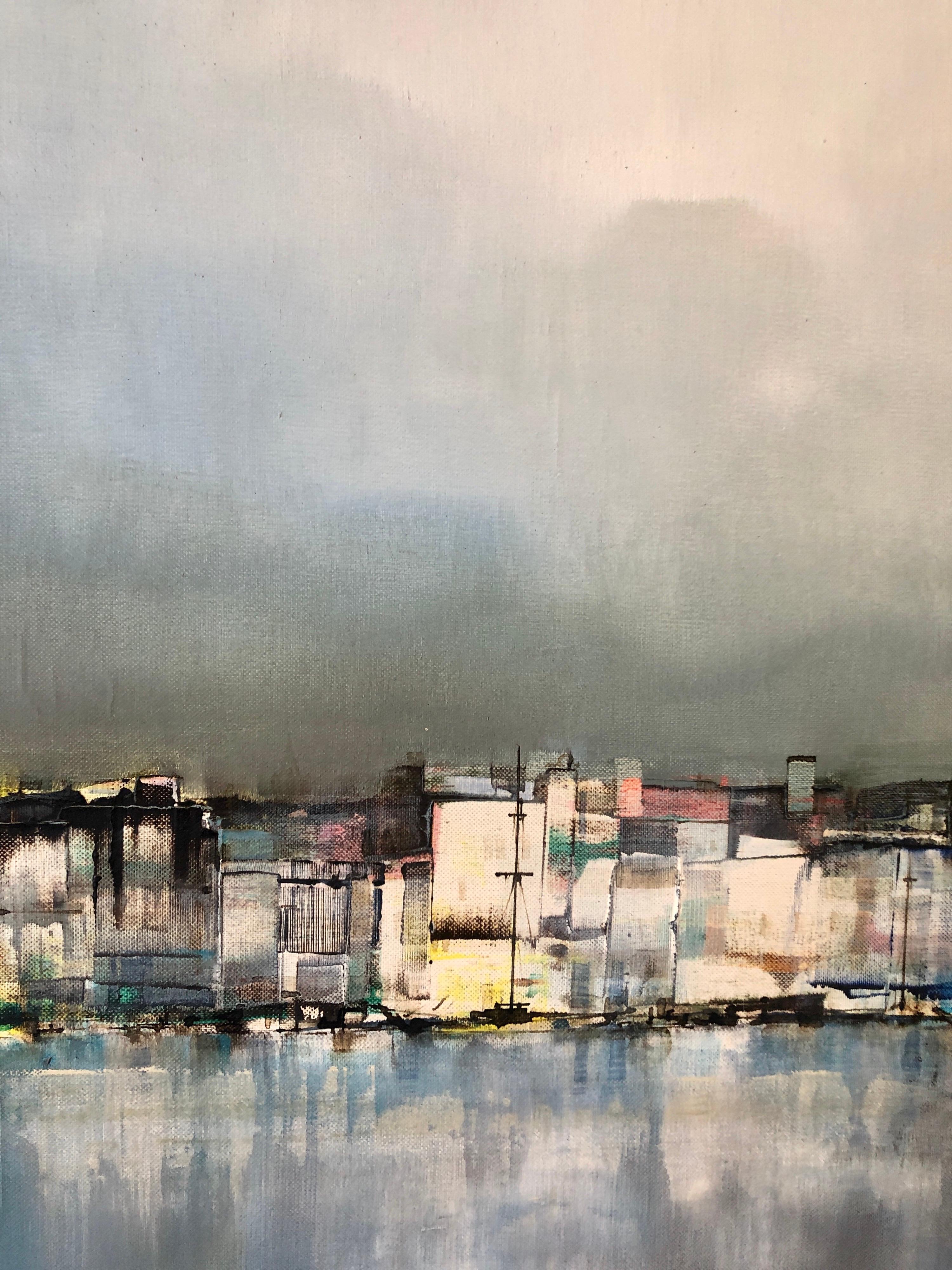Pittura ad olio modernista del Colorado Paesaggio urbano astratto Scena di porto Pawel Kontny 5