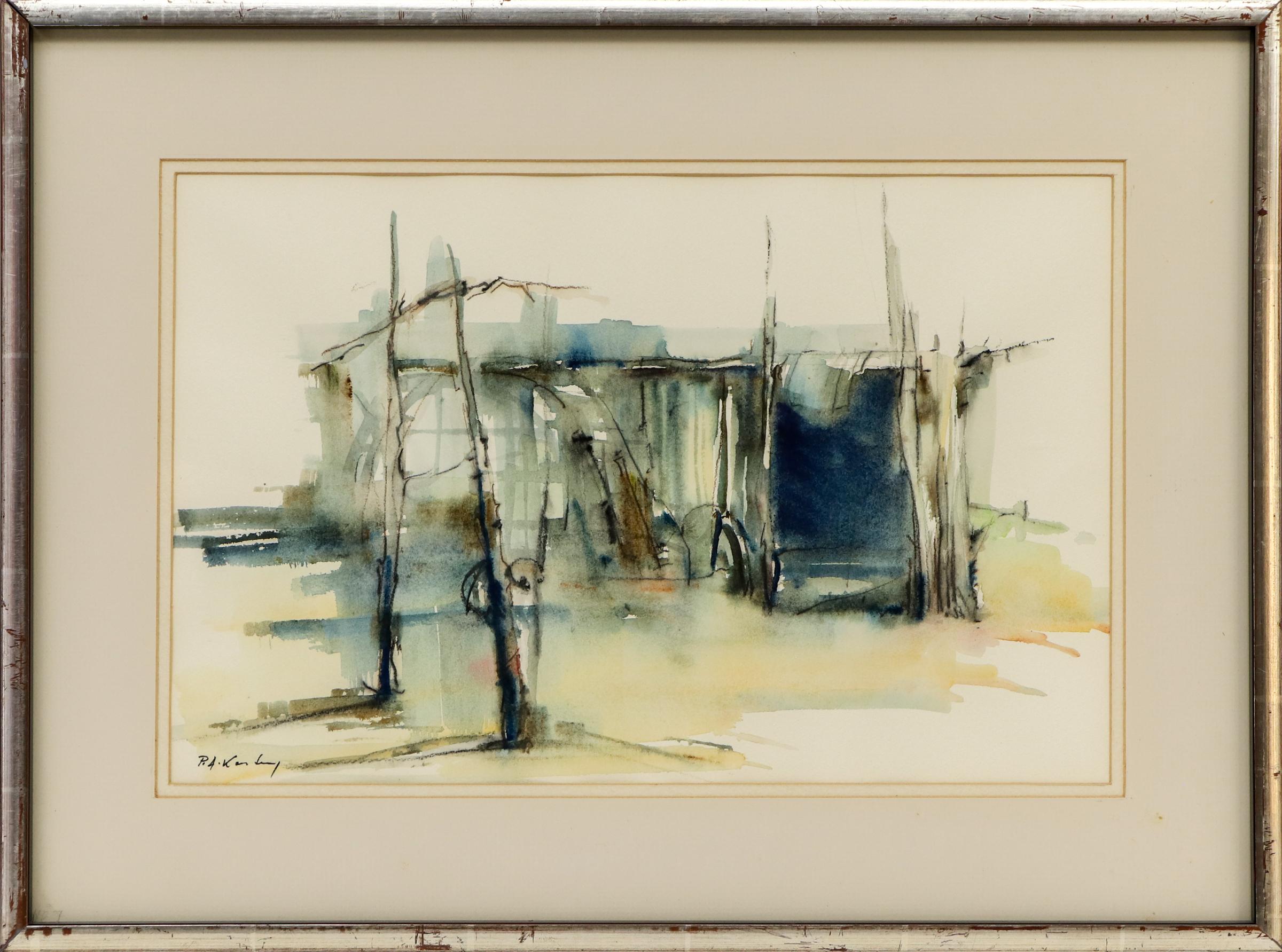 “New Mexico” Adobe Painting by Pawel Kontny, 20th C. Southwestern Watercolor For Sale 1