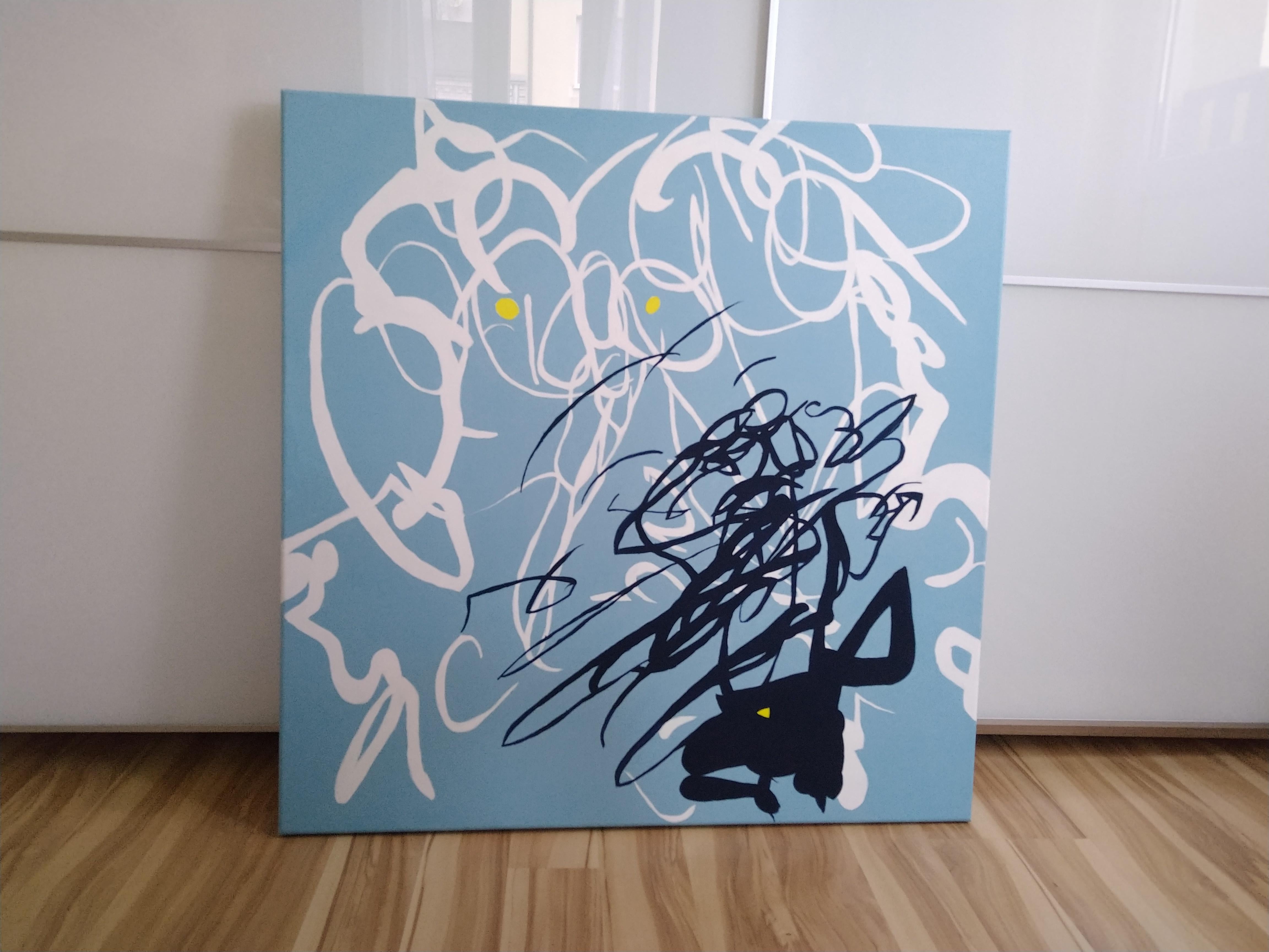 Derviche  and Angel - Abstraction, Expression, Pop, Street Art, énergique, joyeux - Contemporain Painting par Paweł Myszka