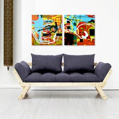 Diptychon -  „Schwarz auf Rot“ – Abstraktes Gemälde, Expression, Pop, Street Art