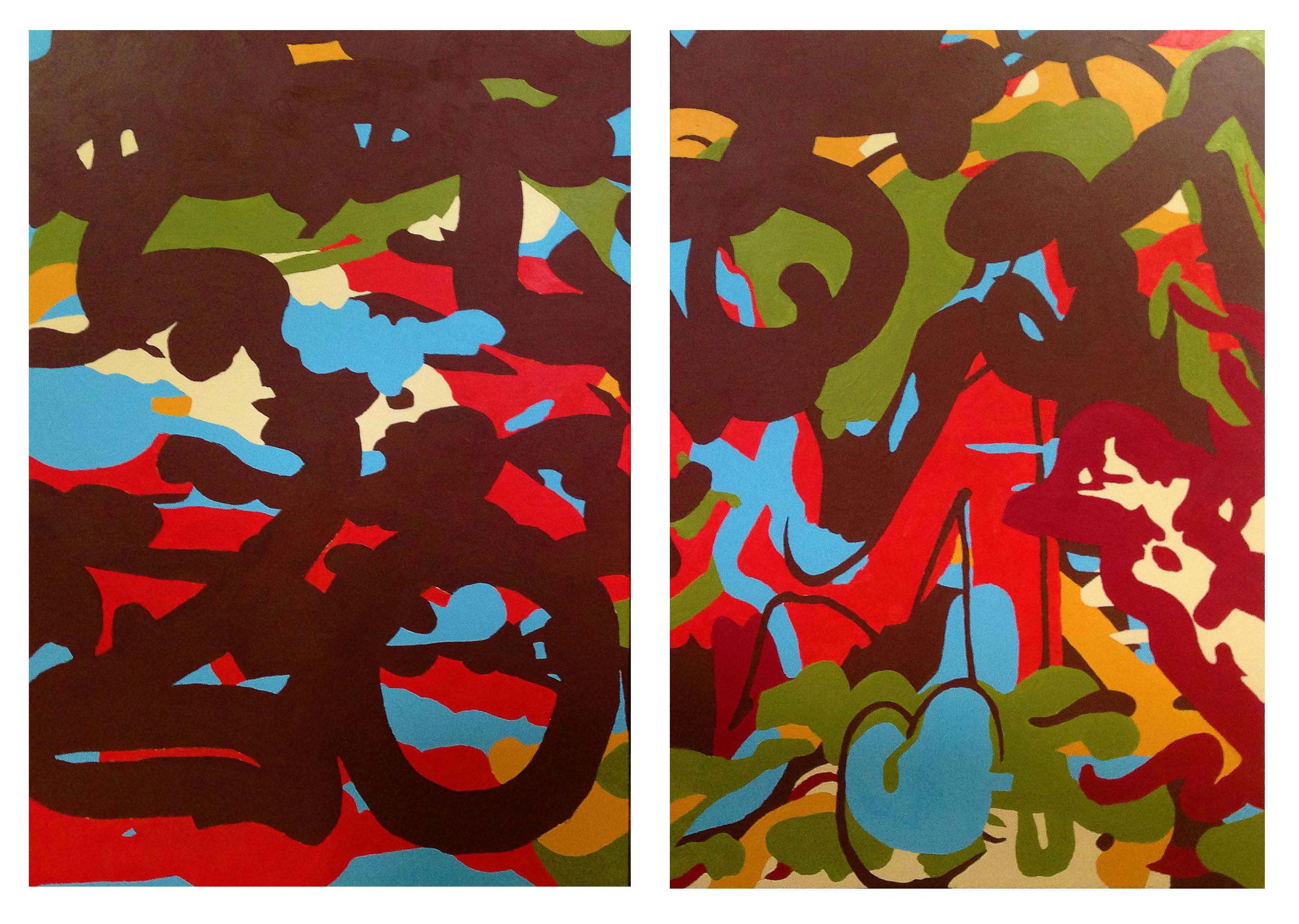 Abstract Painting Paweł Myszka - Diptyque -  « Sympathie for The Strawberry » - Joyful, Expression, Pop, Street Art