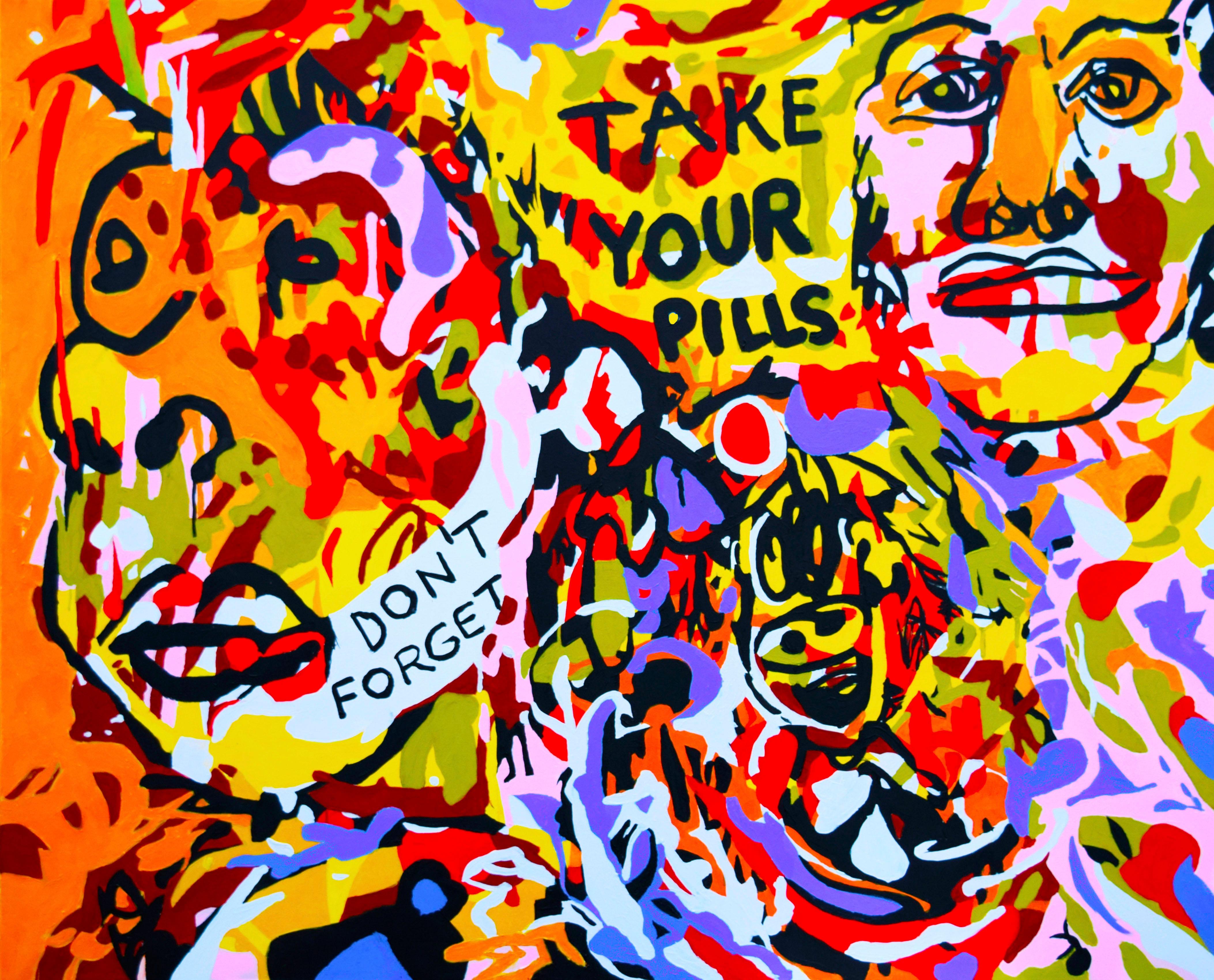 Paweł Myszka Abstract Painting - "Take Your Pills" - Abstraction, Expression, Pop, Street Art, Energetic, Joyful