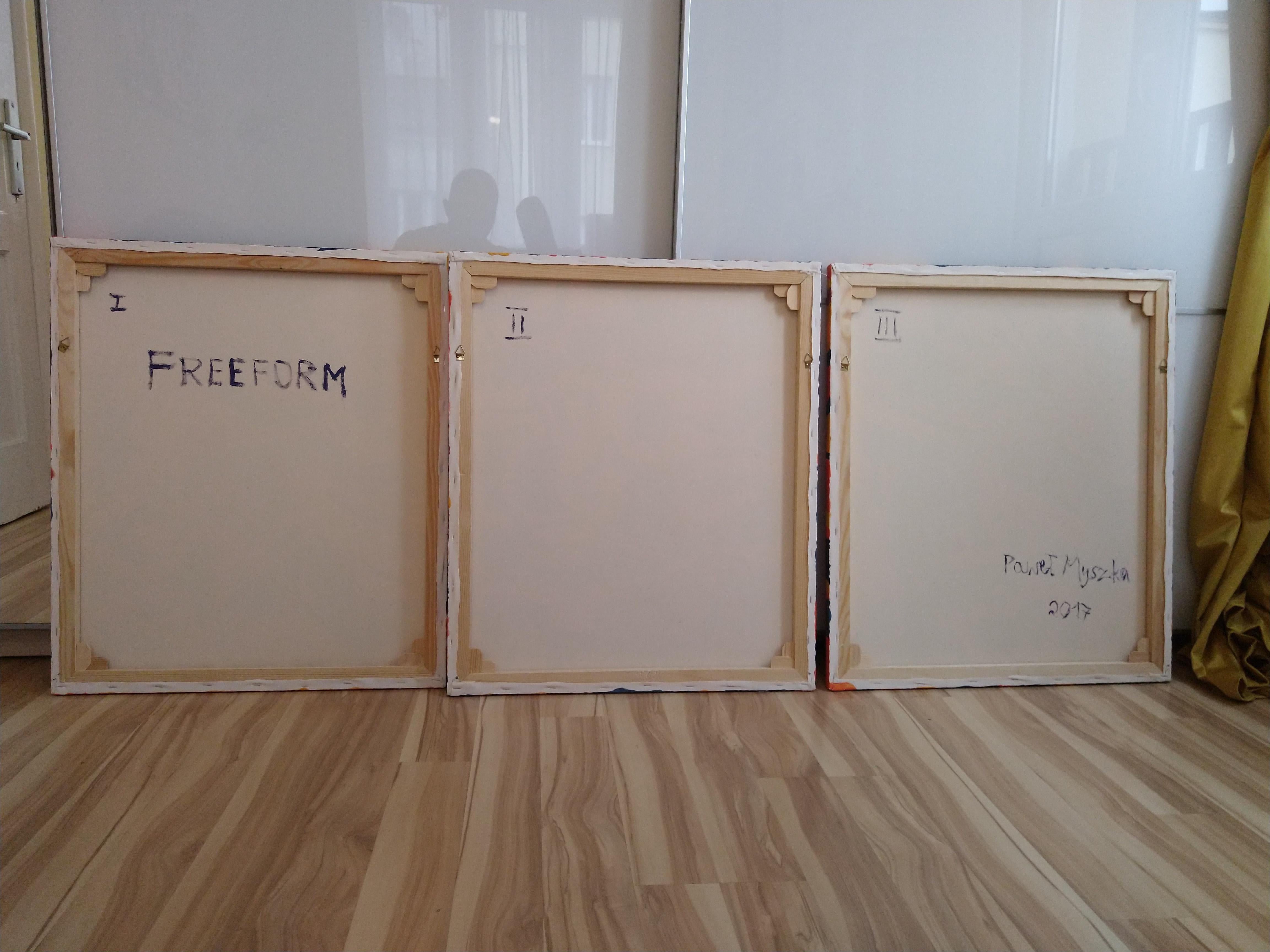 A single painting is 70x60 cm in size, All together next to each other 70x180 cm.  Please ask me about the shipping costs because we can send the paintings much cheaper, the system here has calculated the length but we can layer the paintings