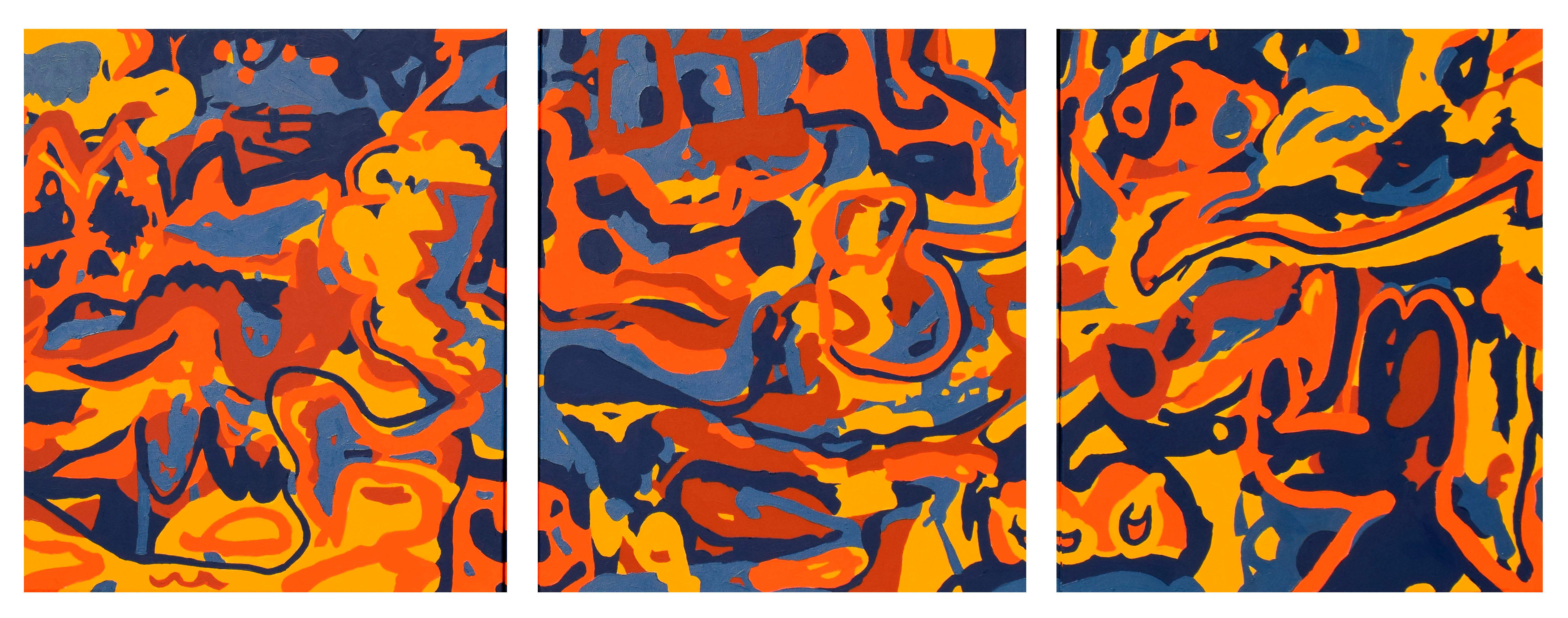 Paweł Myszka Figurative Painting - Triptych - "Freeform" - Abstraction, Expression, Pop, Street Art, Joyful