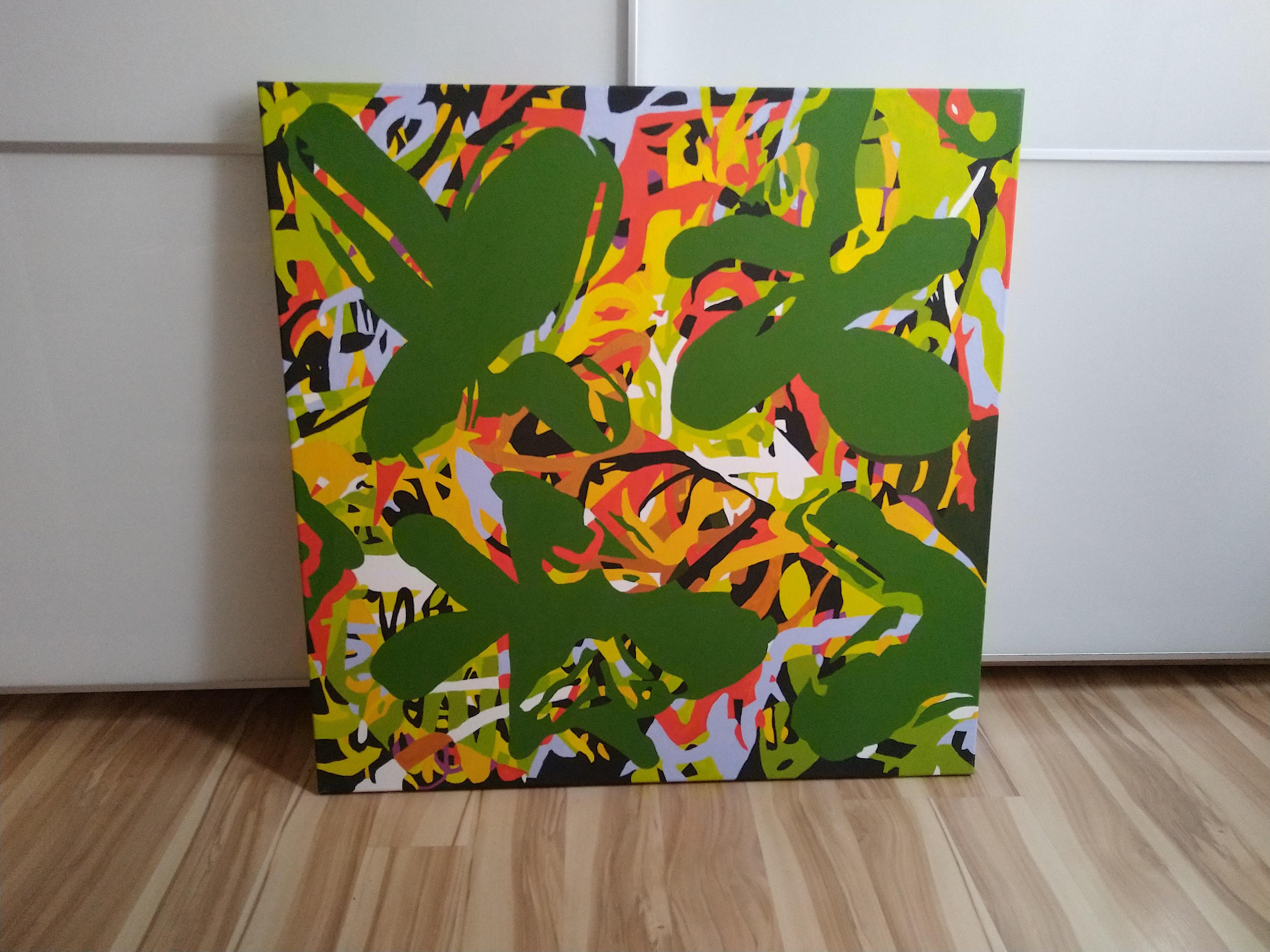 Tropical - Abstraction, Expression, Pop, Street Art, Energetic, Joyful - Green Figurative Painting by Paweł Myszka