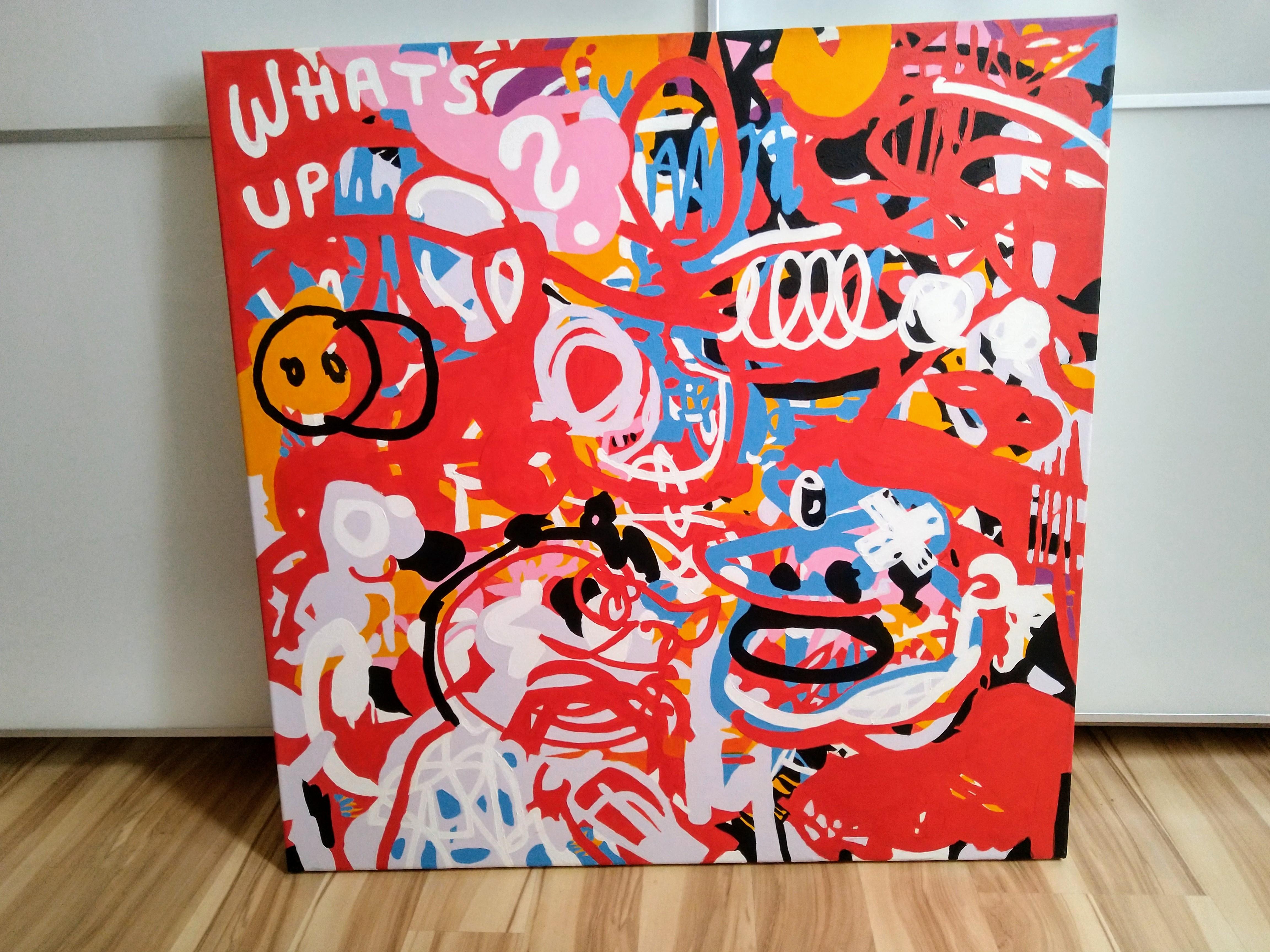Whats Up II  - Abstraction, Expression, Pop, Street Art, Energetic, Joyful - Contemporary Painting by Paweł Myszka