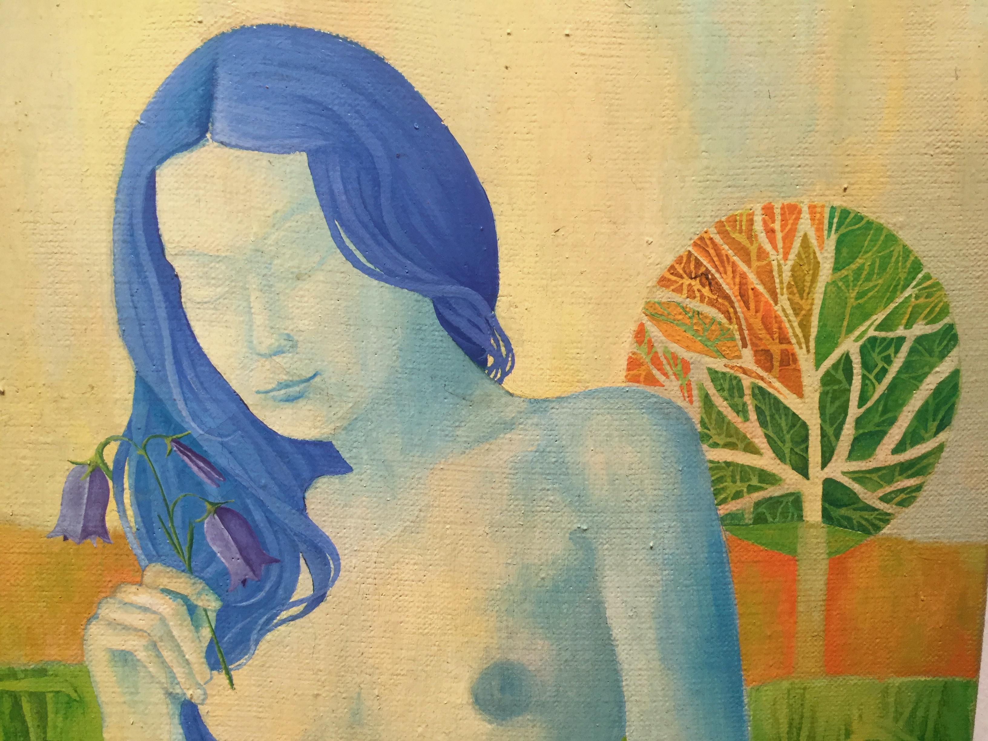 Ohne Titel - Mädchen mit blauem Haar - Surrealistisches Ölgemälde - Nackt – Painting von Pawel Sepielak