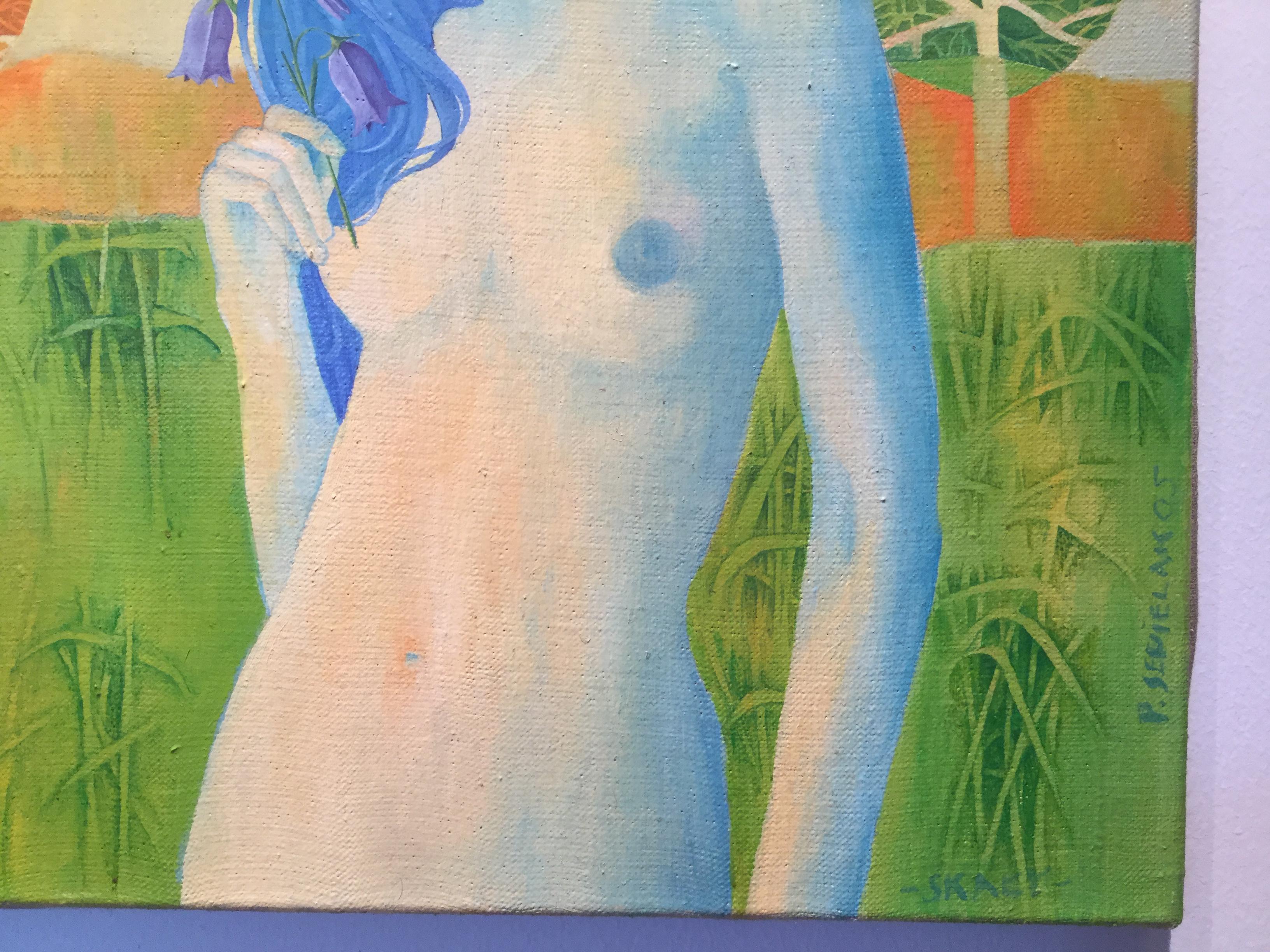 Ohne Titel - Mädchen mit blauem Haar - Surrealistisches Ölgemälde - Nackt (Surrealismus), Painting, von Pawel Sepielak