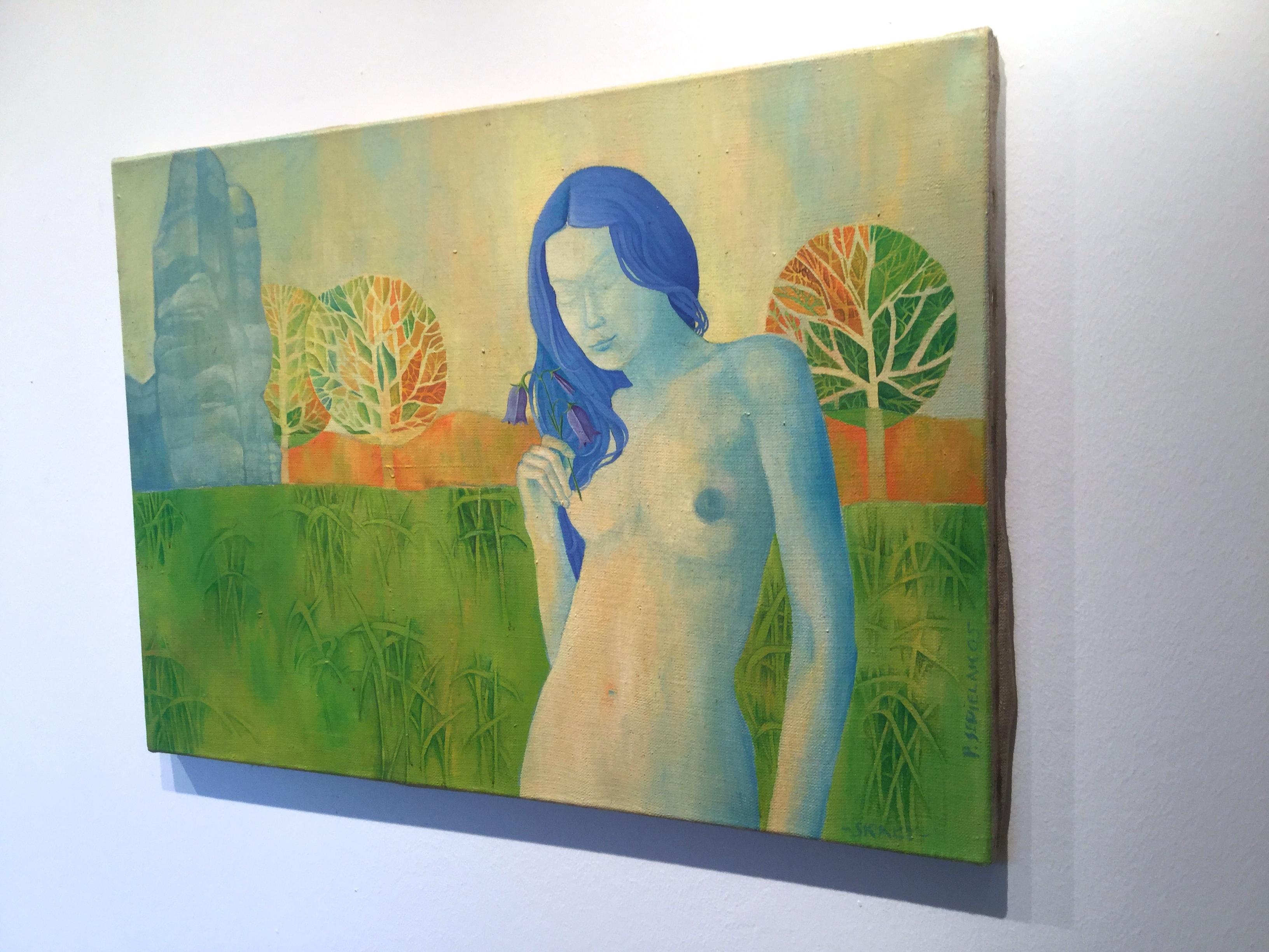 Untitled - Girl With Blue Hair - Surrealistic Oil Painting - Nude For Sale 1