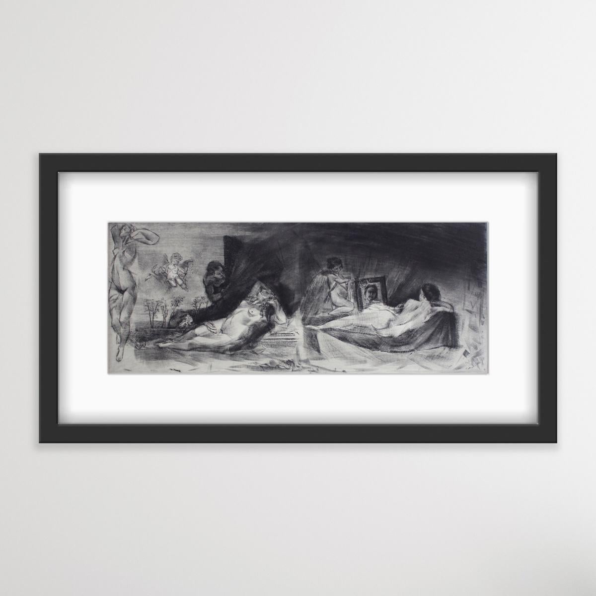 Giordano & Velazquez's Venuses - Contemporary Figurative Etching Print, Nude For Sale 2