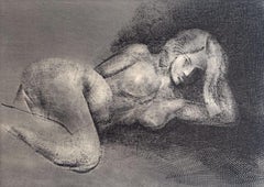 Resting. Contemporary Figurative Etching Print, Female Nude, Polish artist