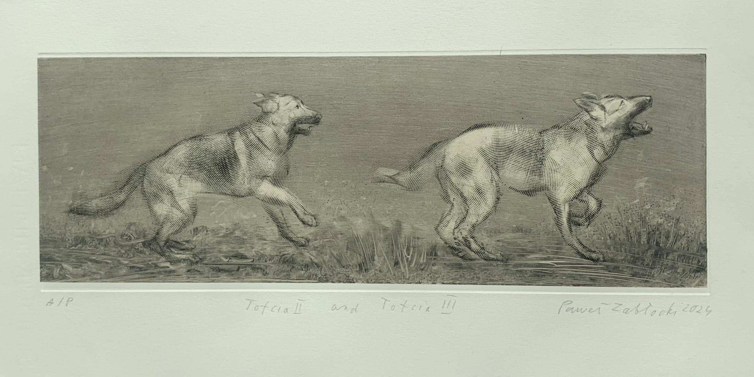 Tofcia II y Tofcia III. Grabado figurativo contemporáneo, Animales, Perros - Print Contemporáneo de Pawel Zablocki