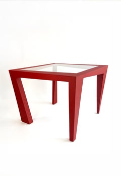 Pawikan - Mesa de comedor postmoderna de acero y cristal hecha a mano en Brooklyn, NY