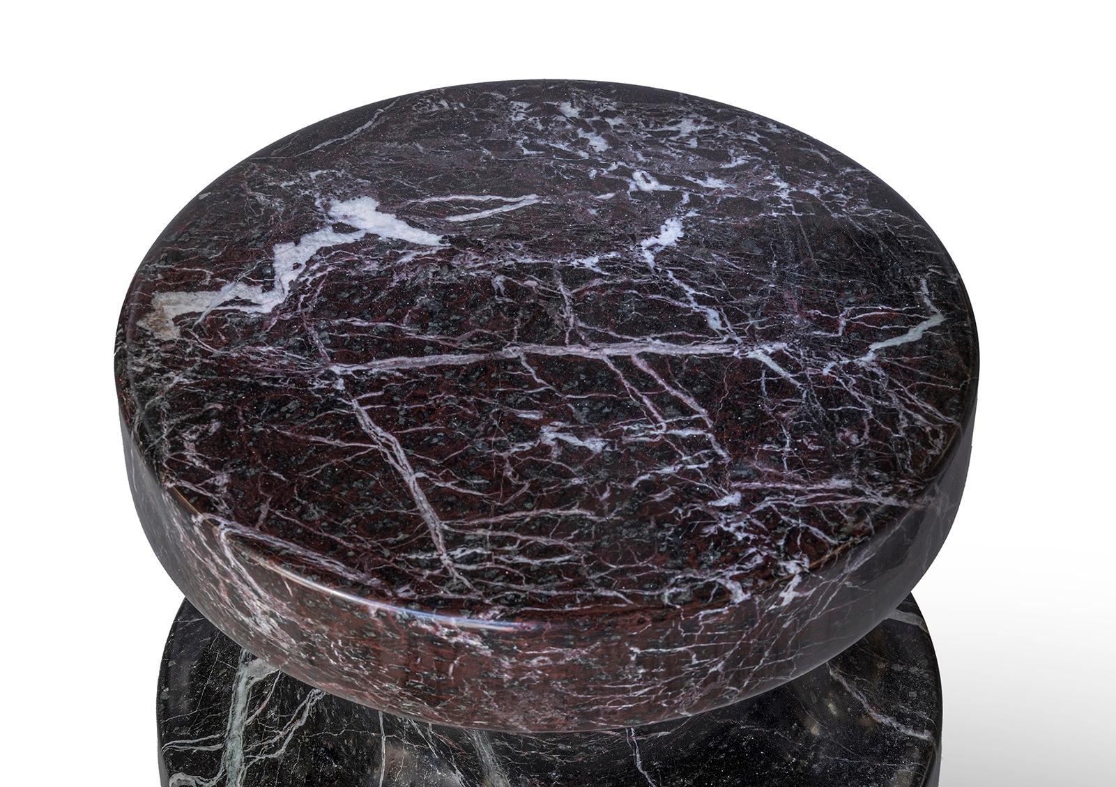 Post-Modern Pawn 3 Rosso Levanto Marble Side Table & Stool by Etamorph For Sale