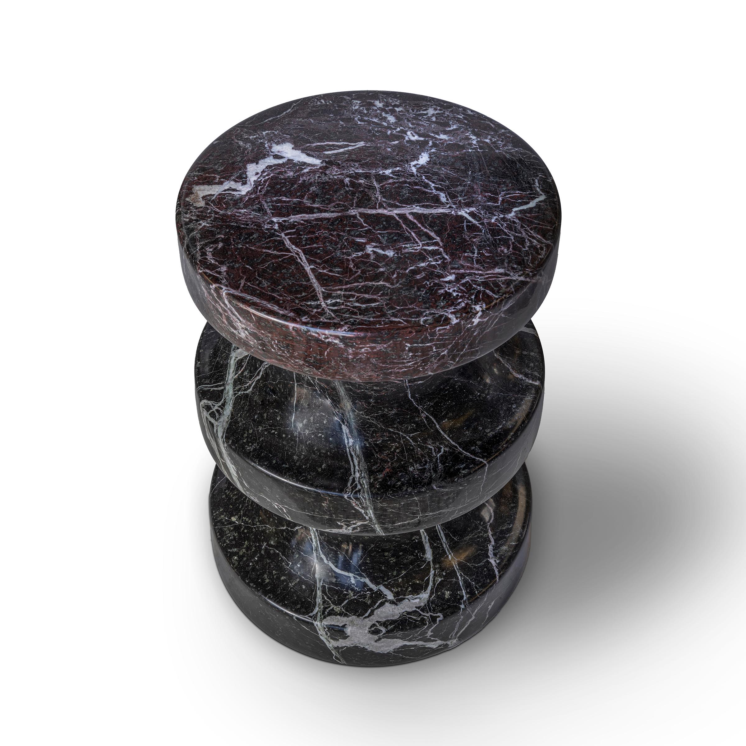 Pawn 3 Rosso Levanto Marble Side Table & Stool by Etamorph In New Condition For Sale In Geneve, CH