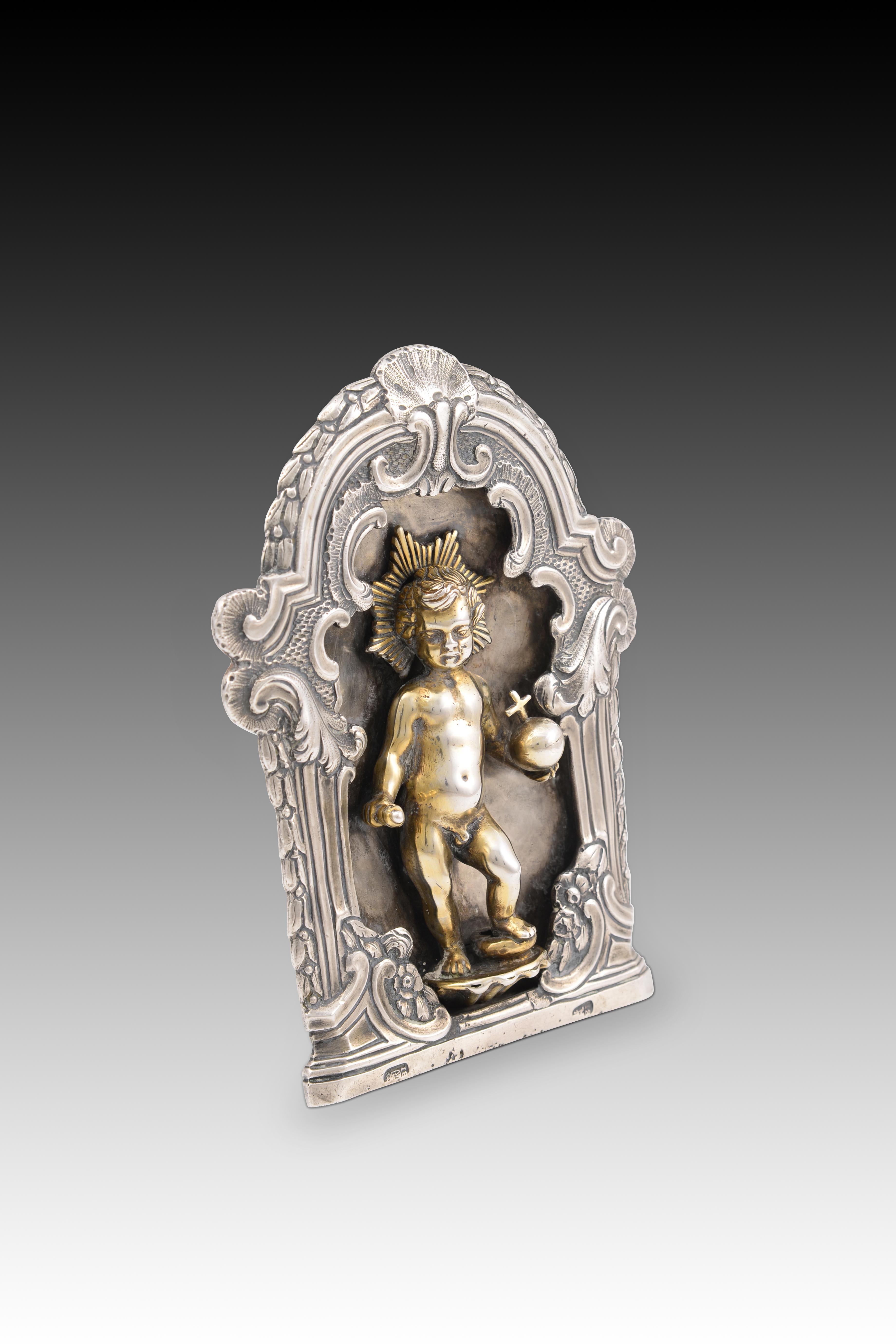 Pax  with the Child Jesus as Salvator Mundi. Spain, 18th century. In Fair Condition In Madrid, ES