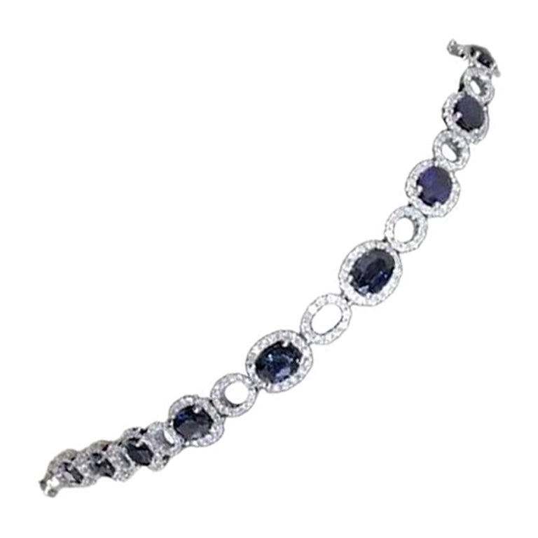 Payment 50% Classic Blue Sapphire Diamond White Gold Tennis Bracelet for Her For Sale
