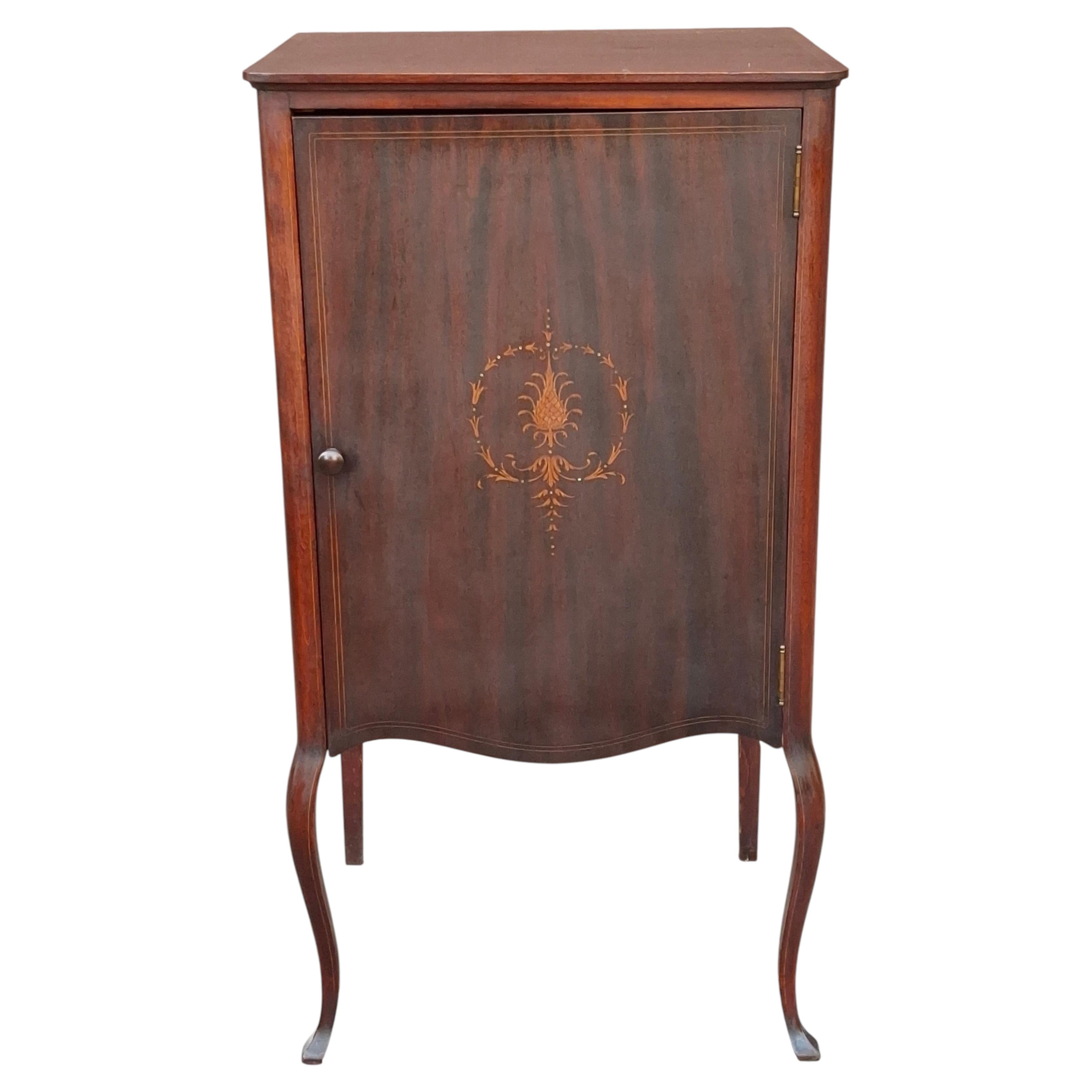 Payne Furniture Mahogany Inlaid Sheet Music Cabinet, Circa 1890s For Sale