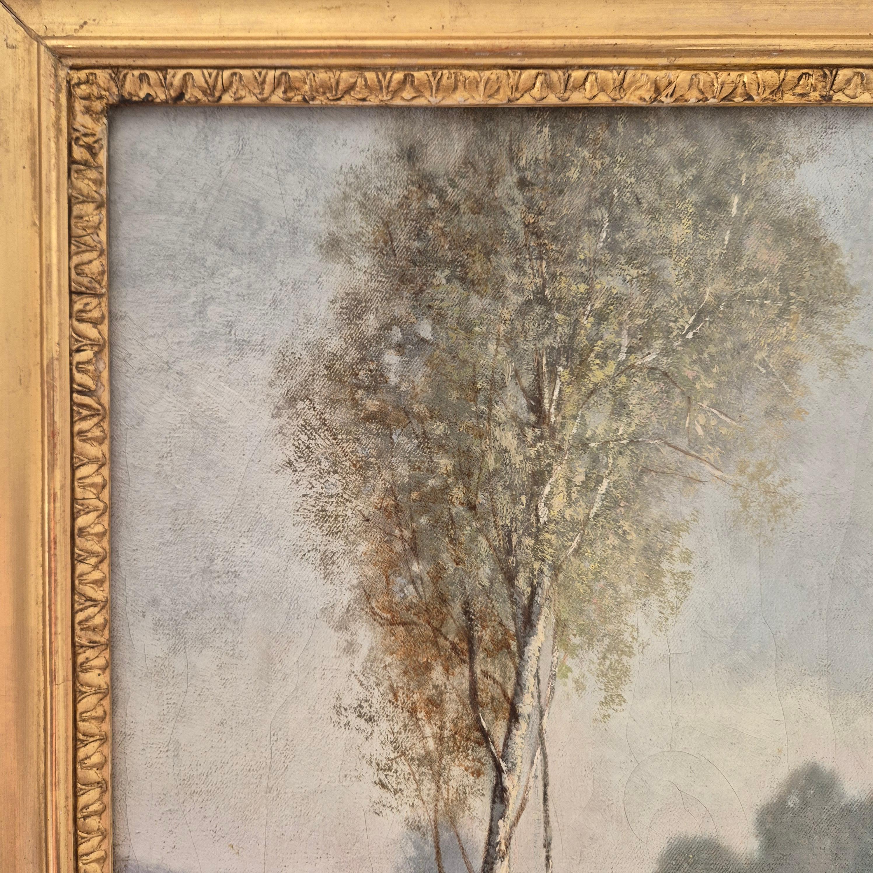 Paysage aux vaches, signé Eugène Capelle, huile sur toile, 1881, 19e siècle 3