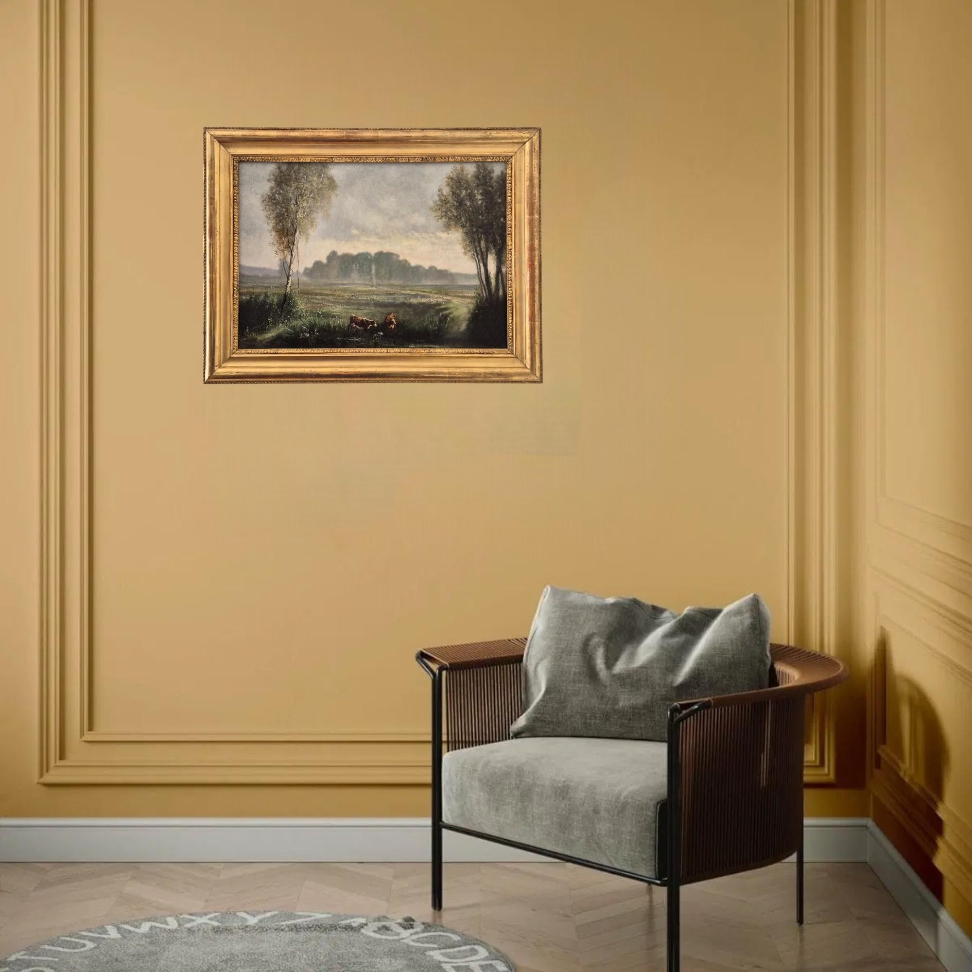 École de Barbizon Paysage aux vaches, signé Eugène Capelle, huile sur toile, 1881, 19e siècle