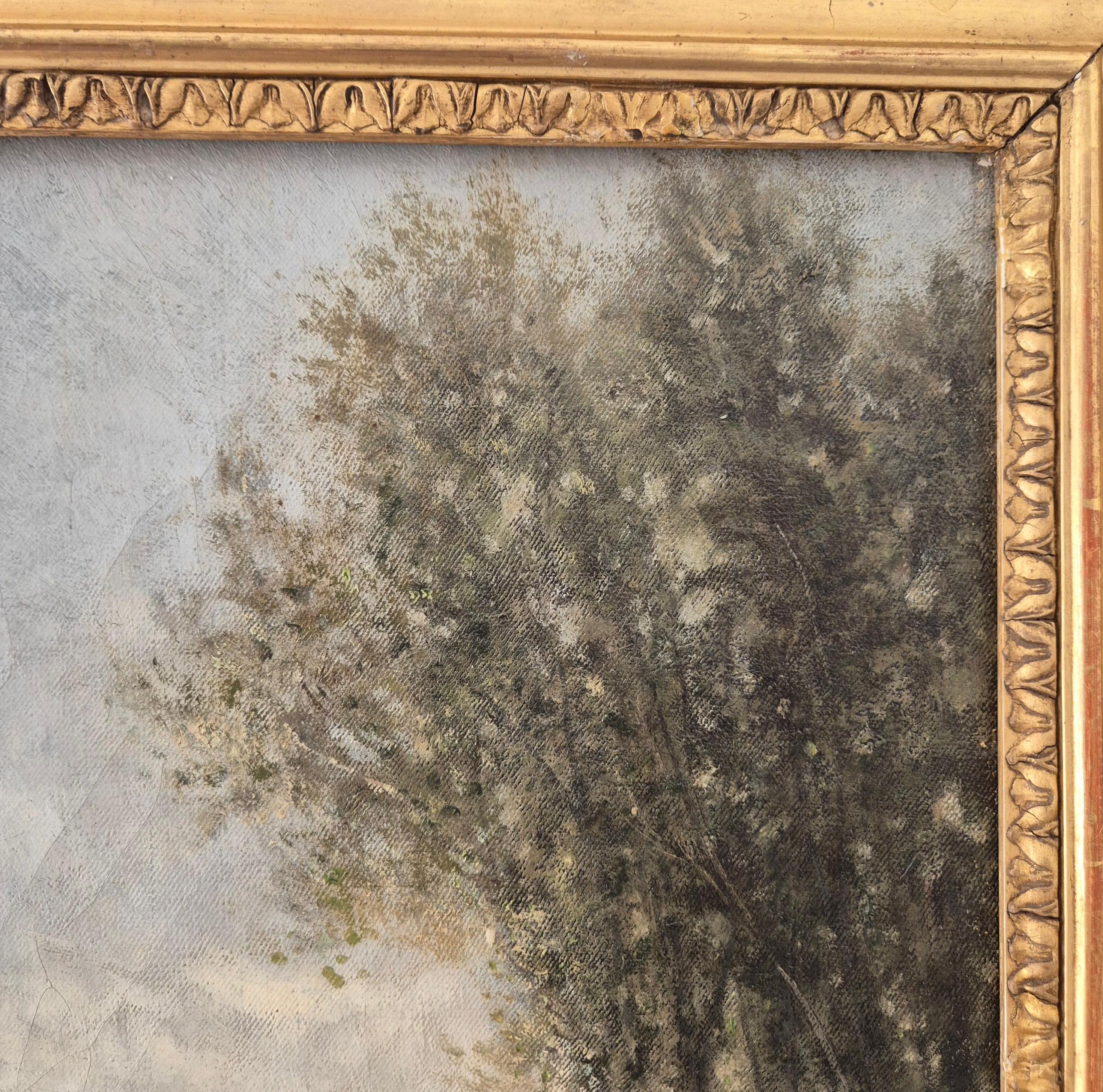 Paysage aux vaches, signé Eugène Capelle, huile sur toile, 1881, 19e siècle 2