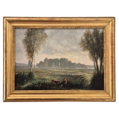 Paysage aux vaches, signé Eugène Capelle, huile sur toile, 1881, 19e siècle