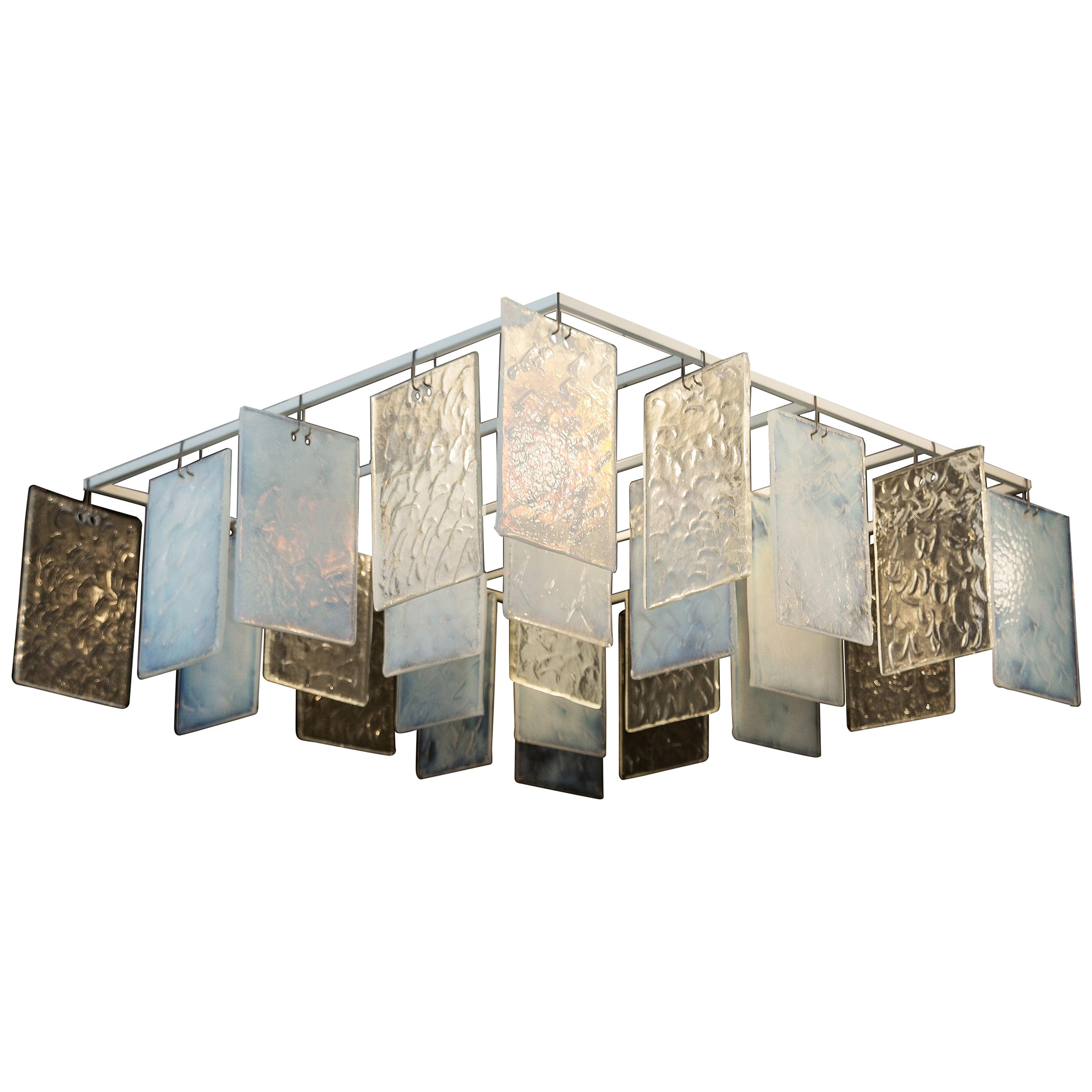 Paysage Contemporary Hand Cast Murano Glass Opaline and Crystal Chandelier For Sale