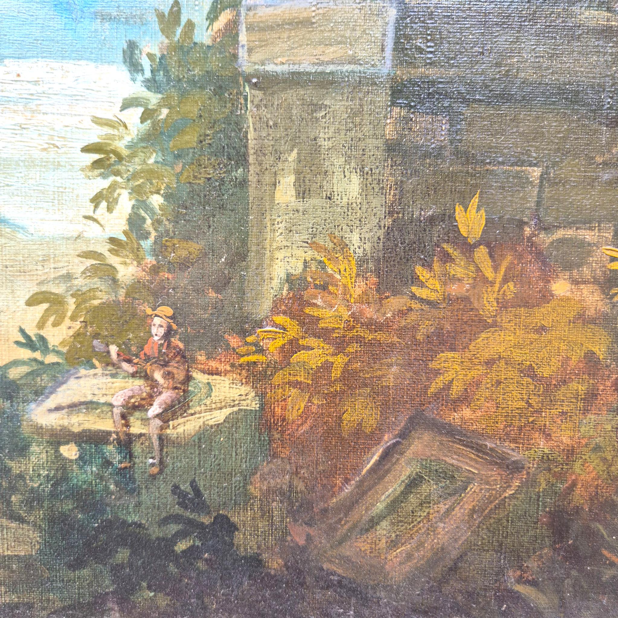 Romantische Landschaft mit antiken Ruinen, huile sur toile, Frankreich, XIXᵉ siècle im Angebot 2