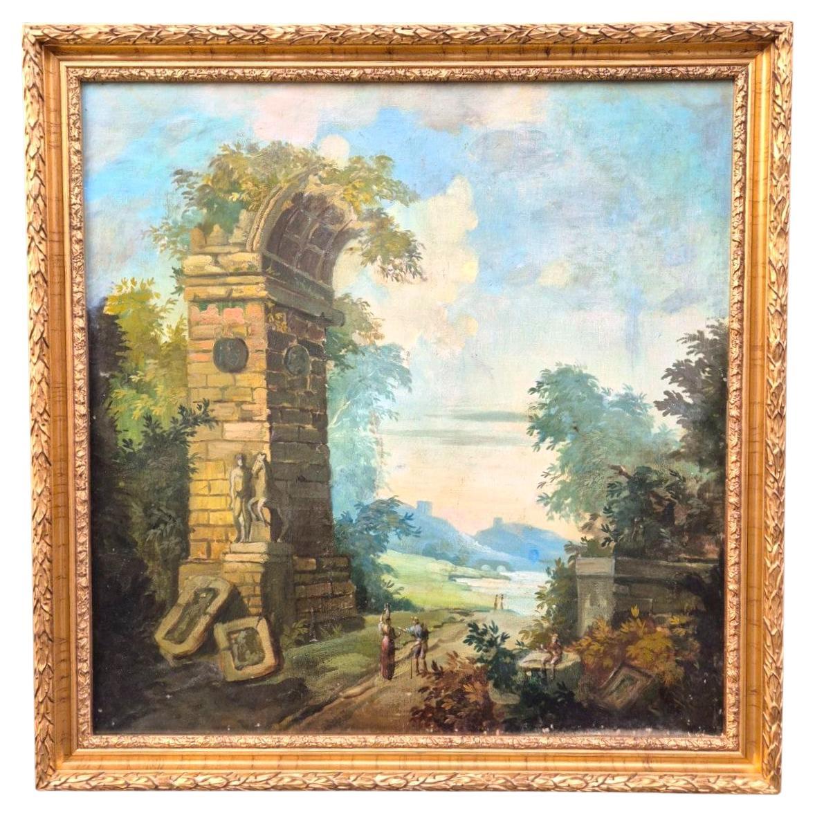 Romantische Landschaft mit antiken Ruinen, huile sur toile, Frankreich, XIXᵉ siècle