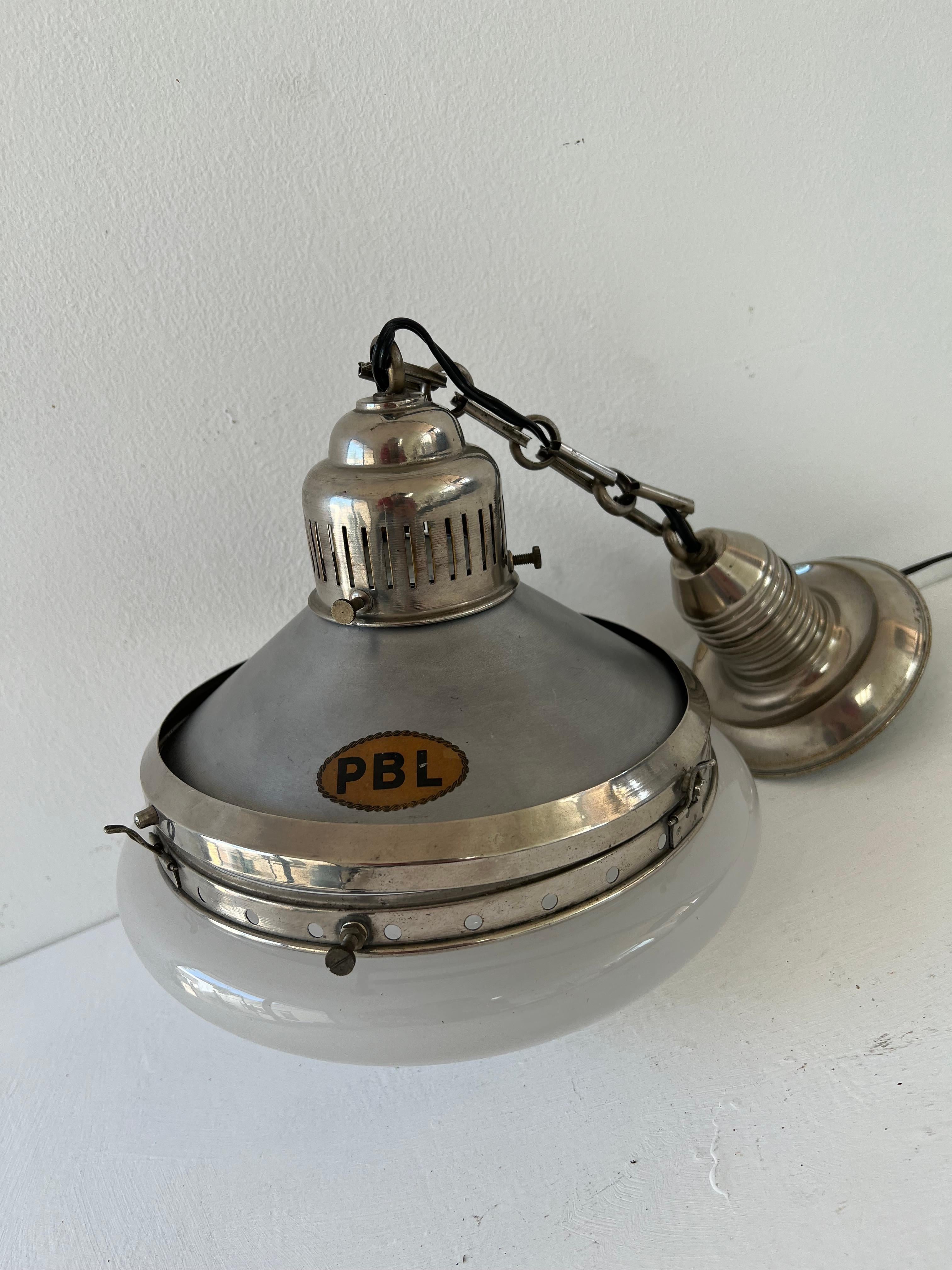 Blown Glass PBL Pendant Light, France, circa 1930 For Sale