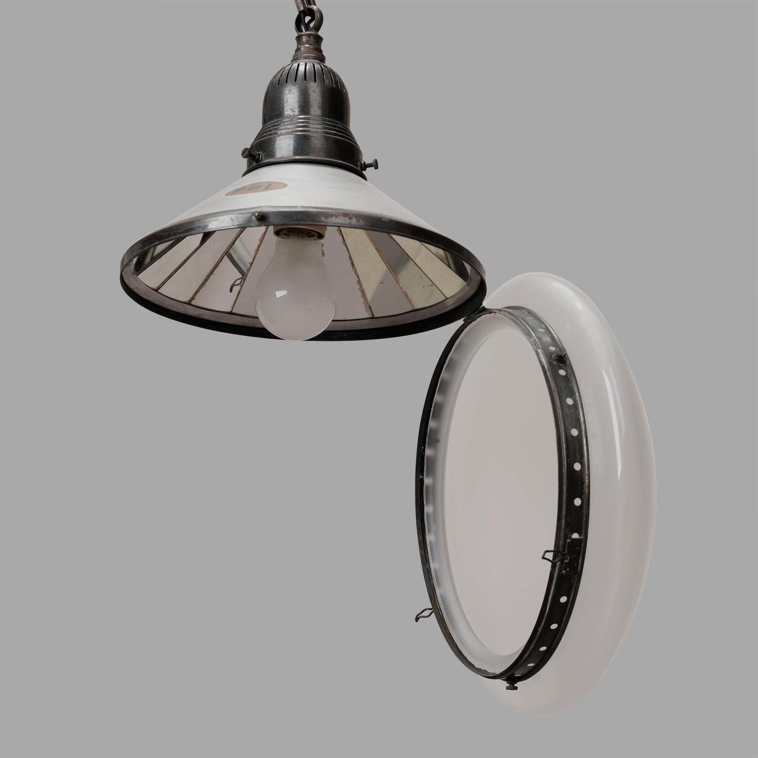 Blackened brass and aluminium reflector with mirrored facets, frosted glass globe. Contemporary wiring (E27 socket).