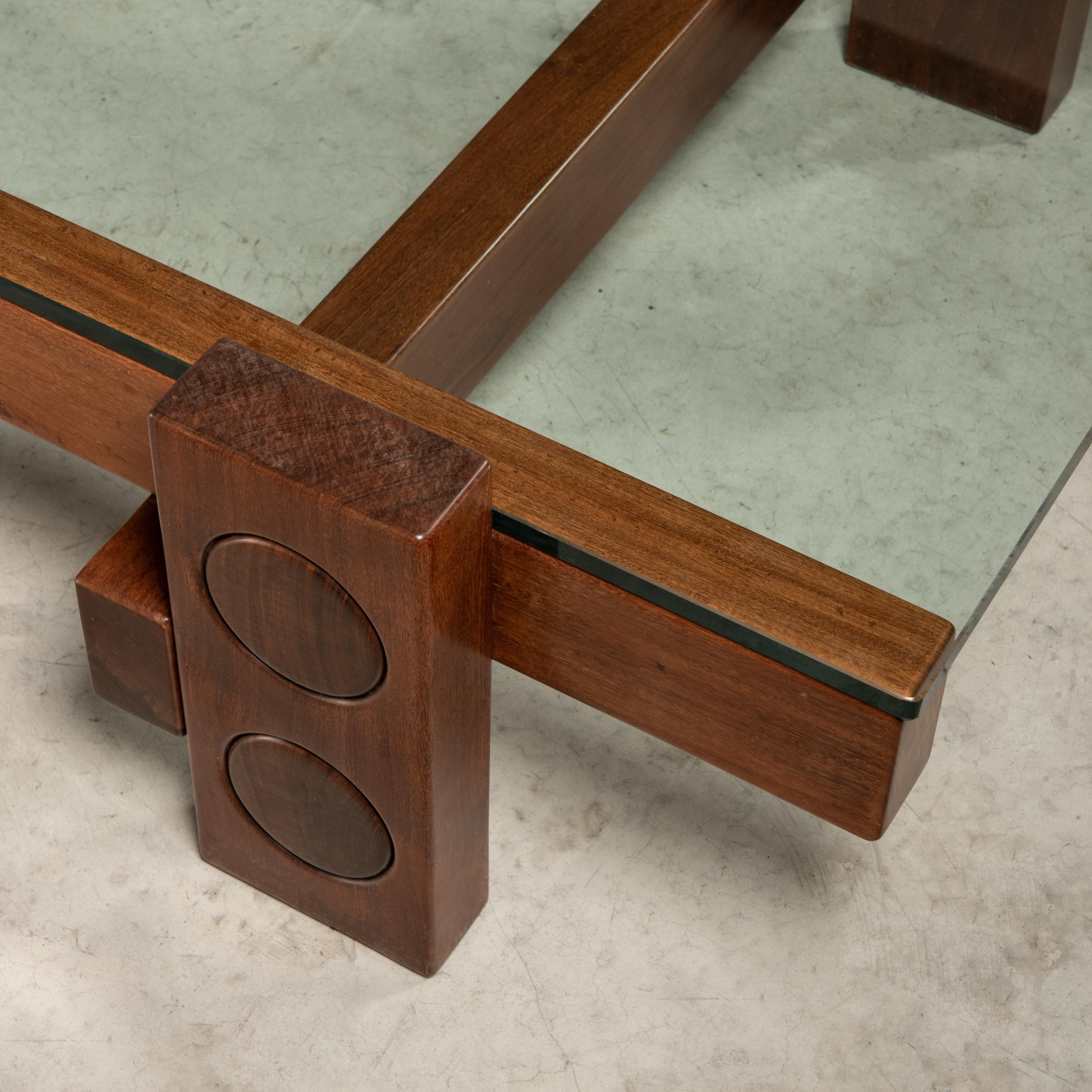 Glass 'PC' Center Table in Solid Wood, Zanini de Zanine, Brazilian Contemporary Design For Sale