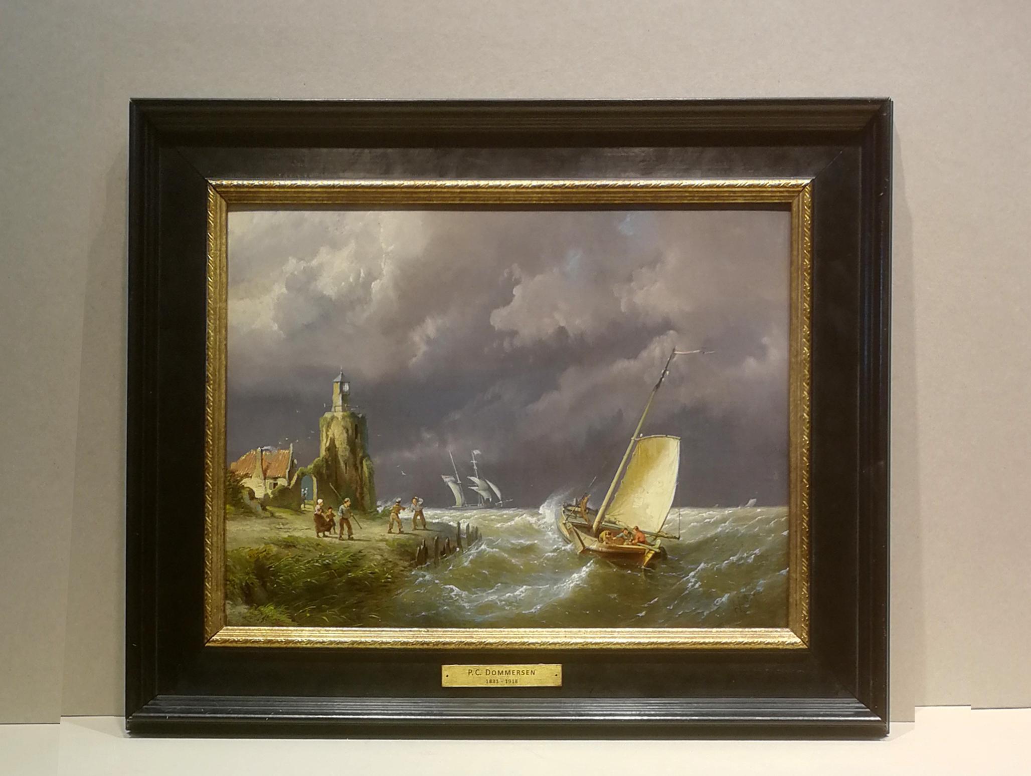 First lighthouse in Amsterdam, P.C. Dommersen, 19th century, Oil paint/panel