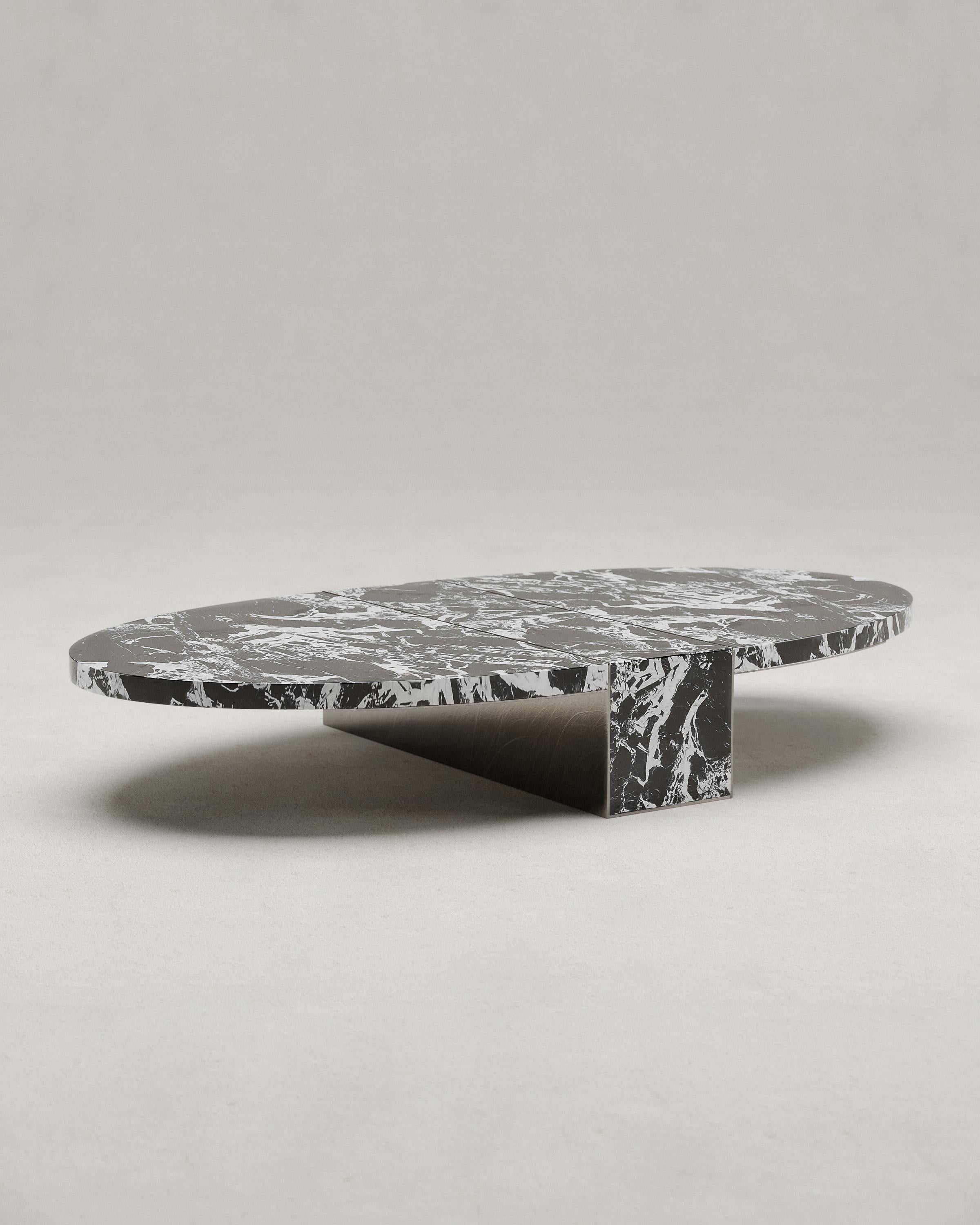 PD 04 coffee table by Piotr Dabrowa
Unique Piece
Dimensions: W 166 x D 90 x H 25.5 cm
Materials: Arabescato Grigio Orobico marble, oxidised brushed steel.
Also available in other marbles.

Piotr Dabrowa (1990). Multidisciplinary Designer