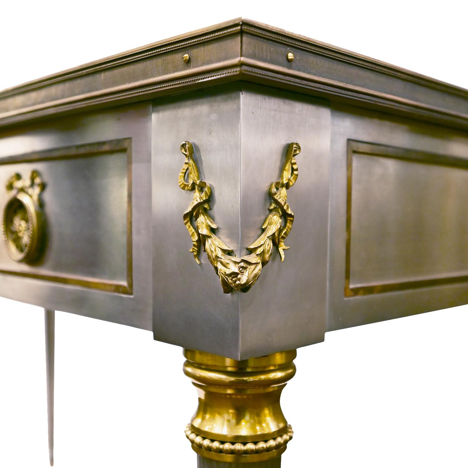 P.E. Guerin Artisan Desk in Stainless Steel with Brass Accents C. 1950, 'Signed' 3